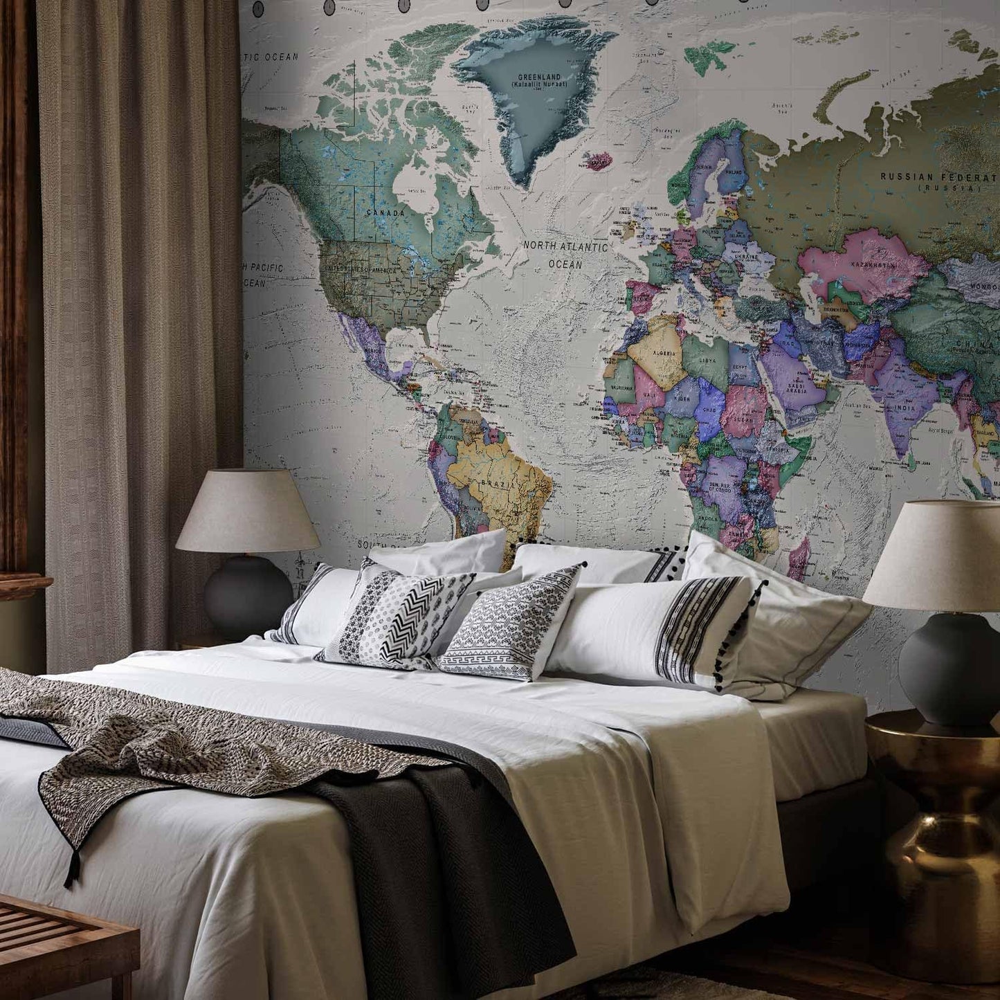 artgeist Wall Mural World Map 116x83 in - XXL Peel and Stick Self-Adhesive Wallpaper Removable Large Sticker Foil Wall Decor Print Picture Image Design Map of The World k-A-0380-a-a
