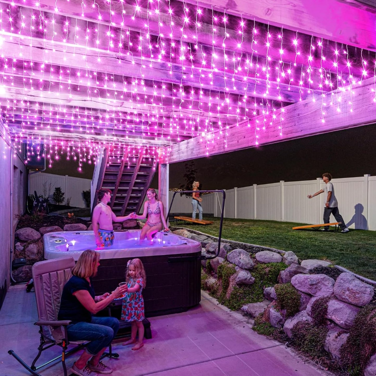 Icicle Christmas Lights Outdoor 66ft 640 LED Pink Christmas Lights for Outside 8 Modes with 120 Drops, Waterproof Icicle Light Plug in for Indoor Party House Christmas Decorations