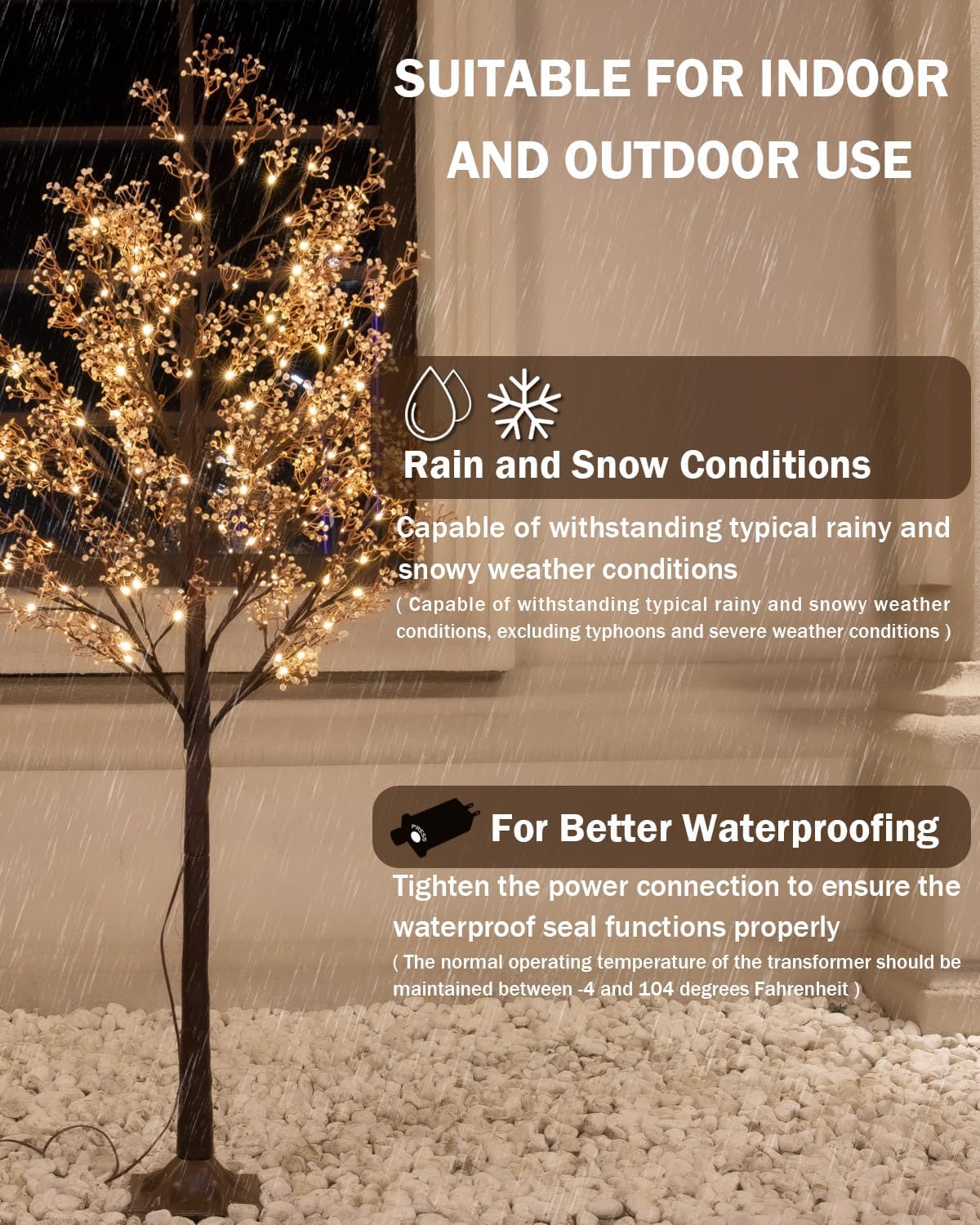 5ft Lighted Baby's Breath Tree with 128 Warm White LED Lights for Holiday Decor - Dimmable, UL Certified, Waterproof - Ideal for Indoor and Outdoor Decoration