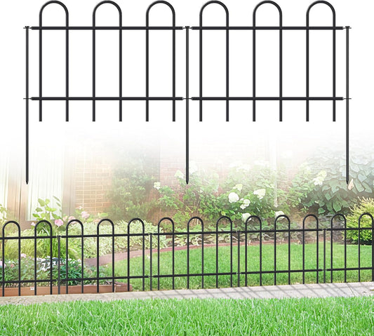 Metal Garden Fence 18 in H x 16 ft L, No dig Garden Border Yard Fencing, Dog Fence Outdoor Temporary Animal Barrier for Flower Bed Lawn and Patio, 8 Panels + 9 Stakes Black