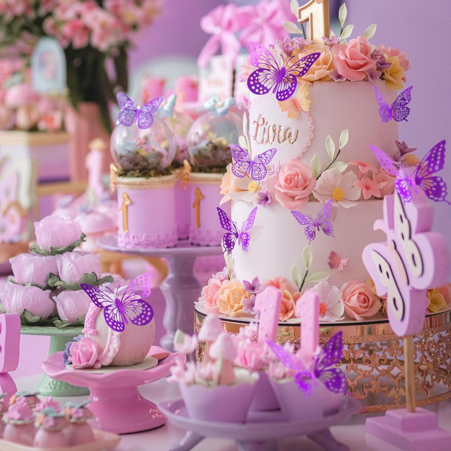 SAOROPEB 3D Butterfly Wall Decor - 48 Pcs, 4 Styles, 3 Sizes - Purple Butterfly Decorations for Birthday Parties, Removable Stickers