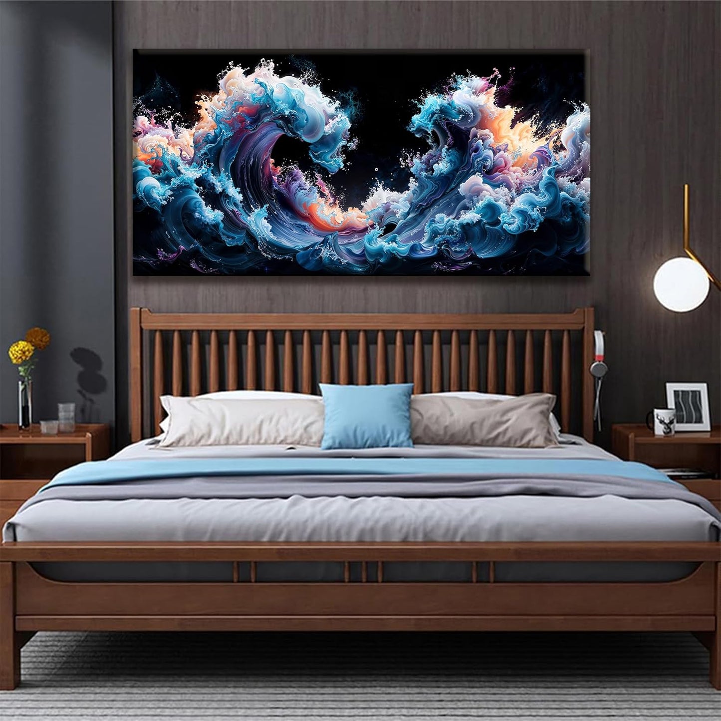QSQ Large Abstract Wall Art For Living Room Colorful Waves Canvas Art Wall Decor Painting Blue Maximalist Artwork Picture For Bedroom Dinning Room Modern Home Wall Decor 29 X 58 In
