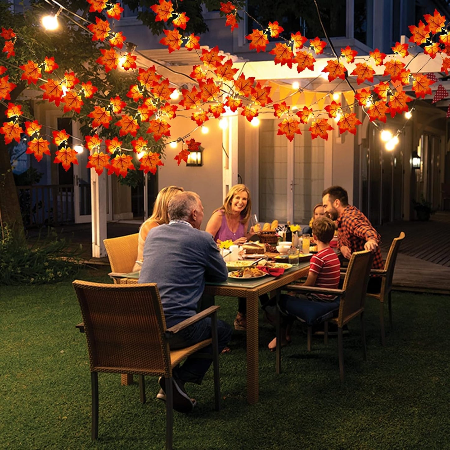 Timer & Thicker Leaves - 2 Pack Fall Garland with Lights Fall Hallowen Decorations Indoor Total 80 Leaves 40LED 13Ft Battery Operated Halloween Garland Thanksgiving Decor Home Indoor Outdoor Christmas