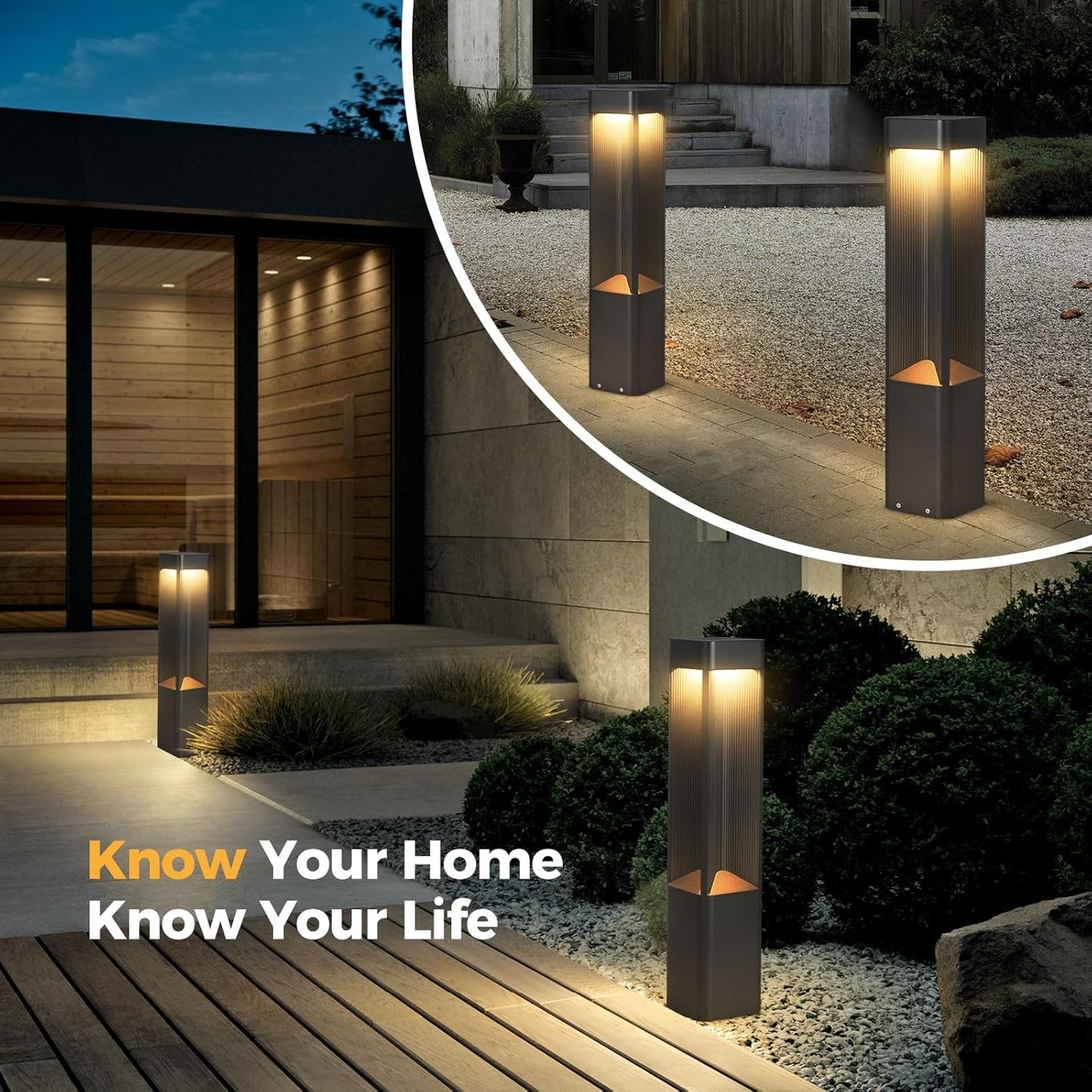 3000K Pathway Lights Black Landscape Path Light Outdoor Waterproof Garden Floor Lamp Modern Walkway Lights LED Warm Light Bollard Lighting Hardwired Aluminum Lawn Post Lights for Entrance Patio Porch