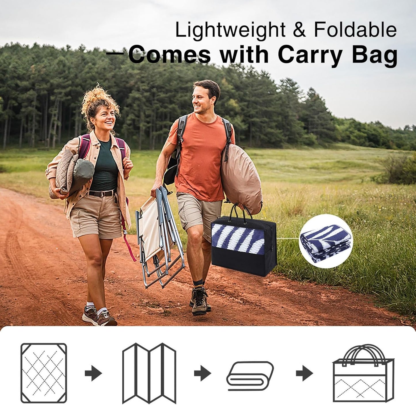 OLANLY Waterproof Outdoor Rug 5x8 ft, Reversible Outdoor Plastic Straw Rug with Leaf Pattern, RV Mat, Indoor Outdoor Carpet for Patio, Camping, Balcony, Deck, Backyard, Navy & White