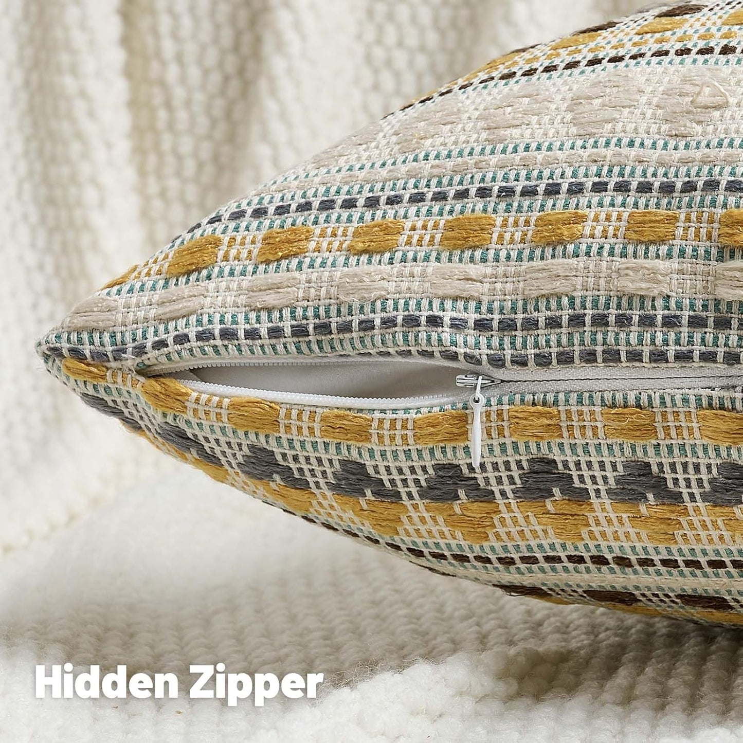 FUTEI Yellow Grey Decorative Throw Pillow Covers 24x24 Inch Set of 2,Soft Cozy Chenille Jacquard Textured Euro Pillow Shams,Boho Home Decor for Couch Bed Living Room