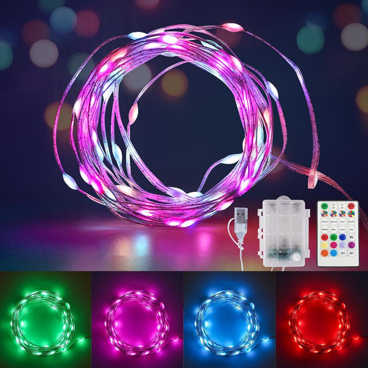 Fairy Lights Battery Operated Color Changing String Light with Remote, 16.4FT 1-Pack Twinkle LED Lights USB Plug or Battery Powered, Outdoor Christmas Decorations for Bedroom Party Indoor