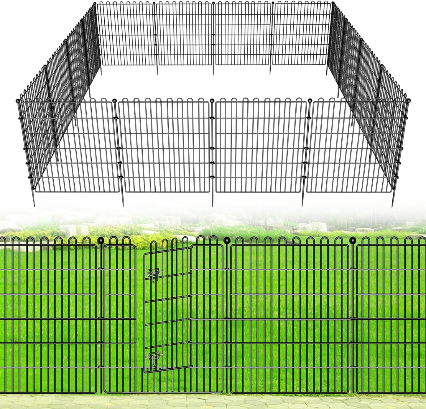 20 Panels No Dig Decorative Garden Fence with 2 Gates for Yard, 32 in(H) X 47.2 ft(L) Animal Barrier Fencing for Outdoor Dog, Metal Portable Garden Fences for Borders, Pets, Landscape, Temporary Fence
