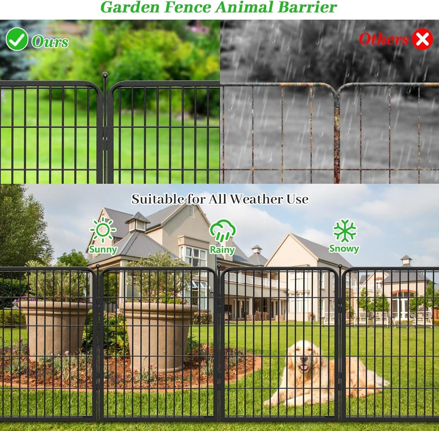 Decorative Black Metal Fencing Garden Fence with Gate, 73ft(L) 32in(H) 32 Fence Panels No Dig Fence Rustproof Animal Barrier Fence Temporary Dog Panels Fencing Outdoor