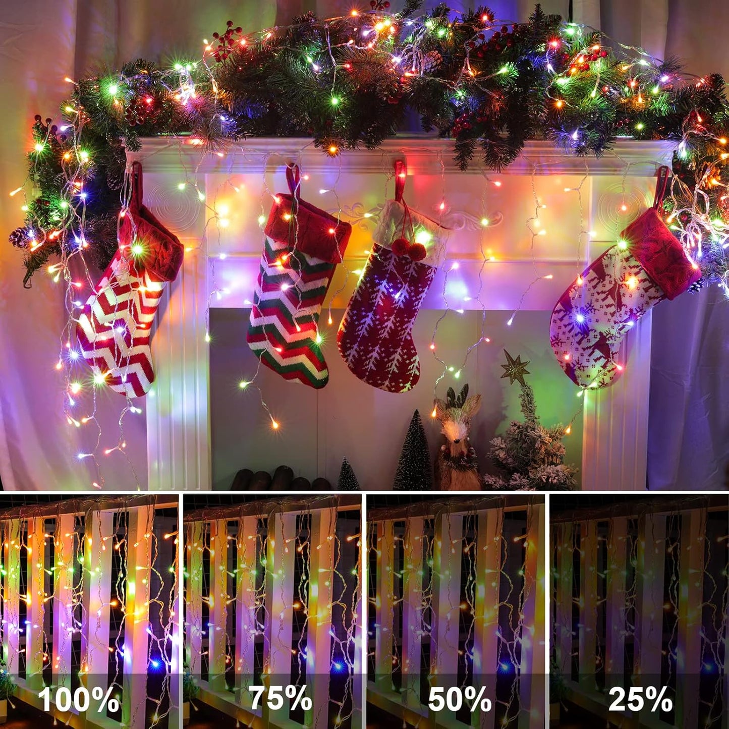 Icicle Lights Outdoor, 40Ft. 432 LED Color Changing Christmas Lights with 81 Drops, Dimmable Twinkle Fairy with Remote and Timer, for House, Warm and Multicolor