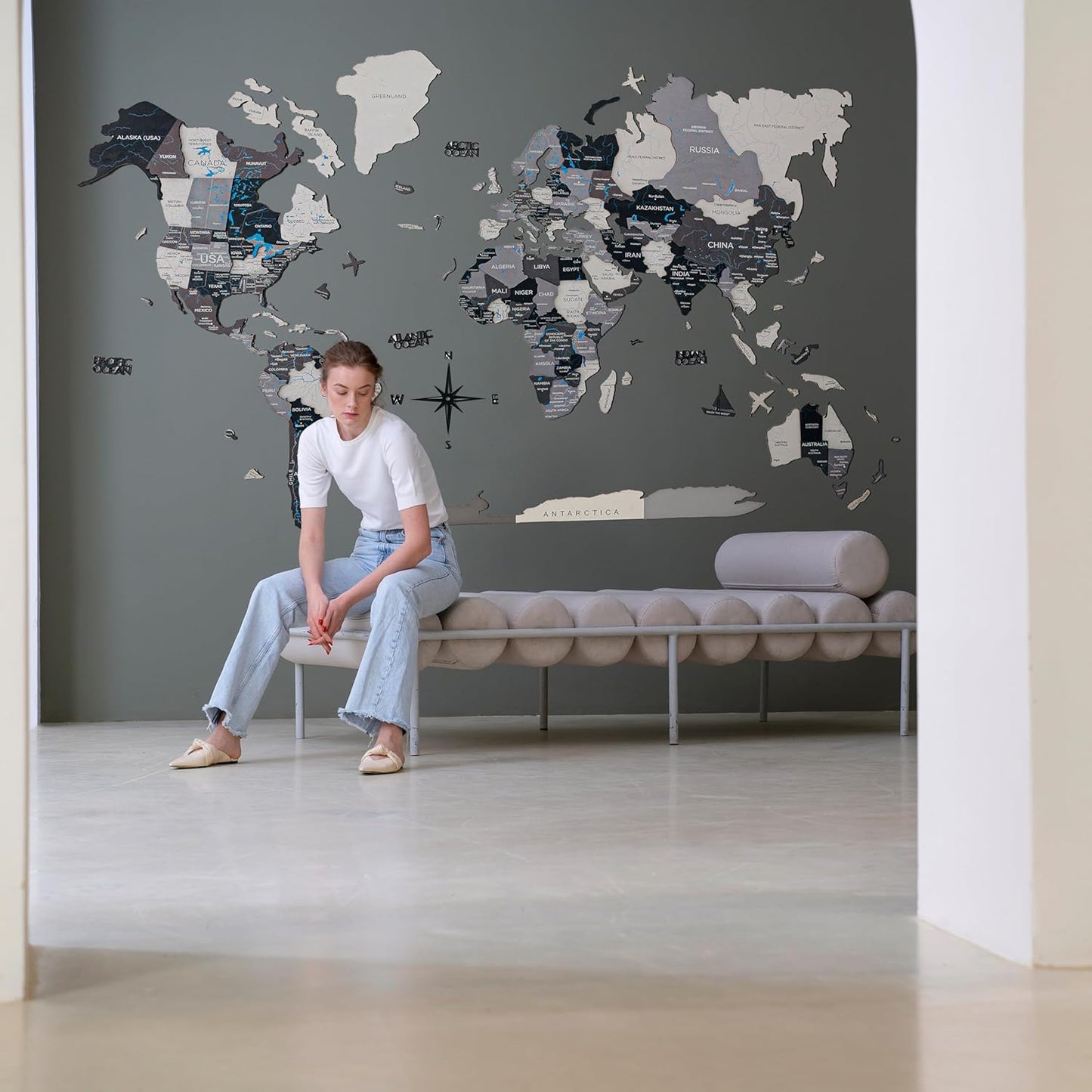 Handmade 3D Wood World Map Wall Art Large Wall Decor Track Your World Travels - Special For Home, Kitchen And Office (Nordik, Medium)