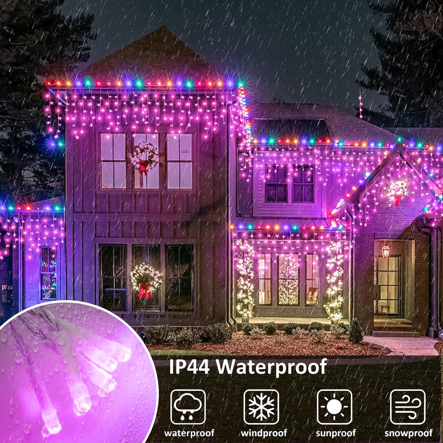 Icicle Christmas Lights Outdoor, 66FT 640 LED Icicle Lights for Outside with 8 Modes Timers, Waterproof Plug in Twinkle String Light for House Yard Eave Garden Party Holiday Decorations, Pink