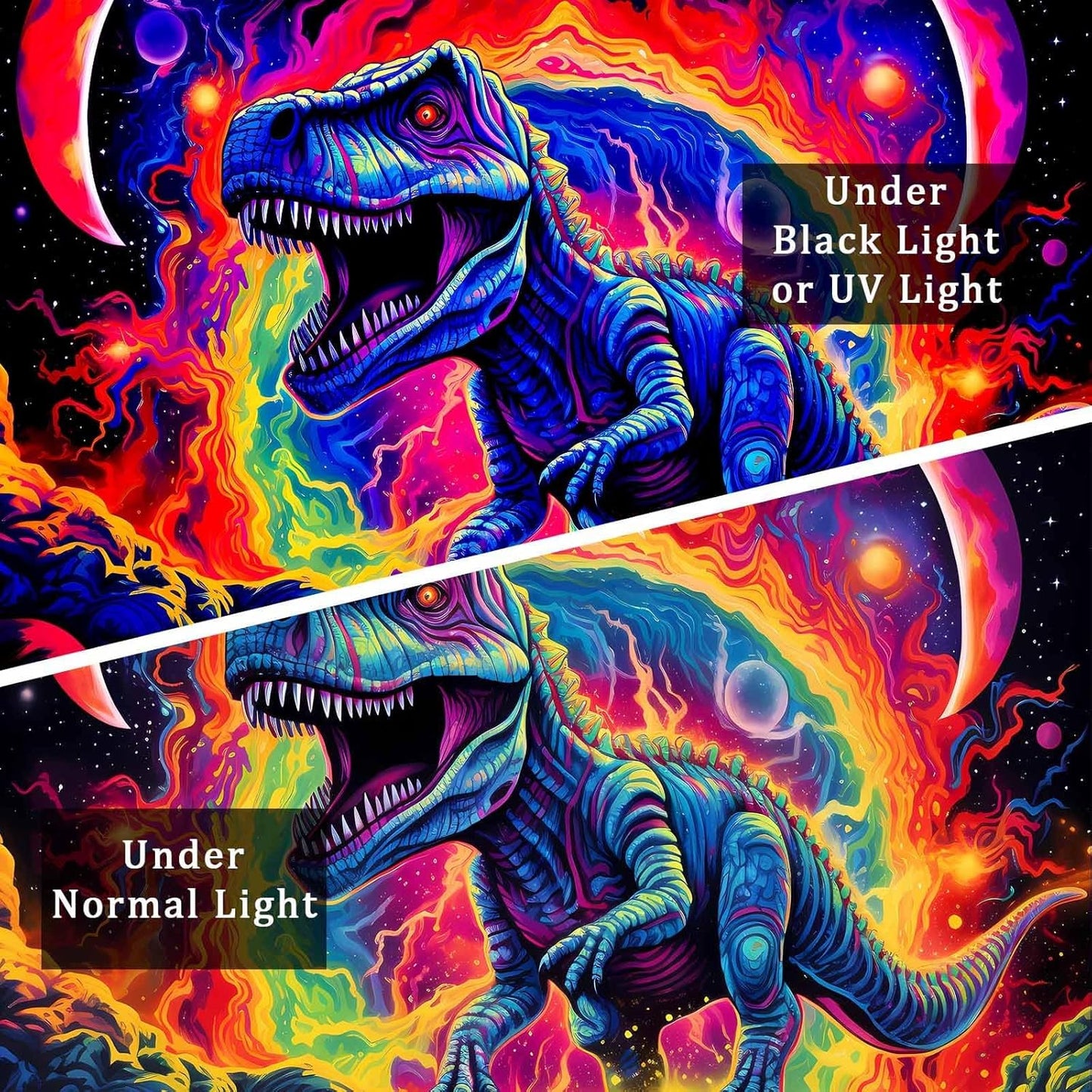 QGHOT Dinosaur Tapestry Blacklight, Black Light Dinosaur Posters for Boys Room Uv Cool Dino Kids Tapestry for Teen Bedroom Home Decor 90x70in