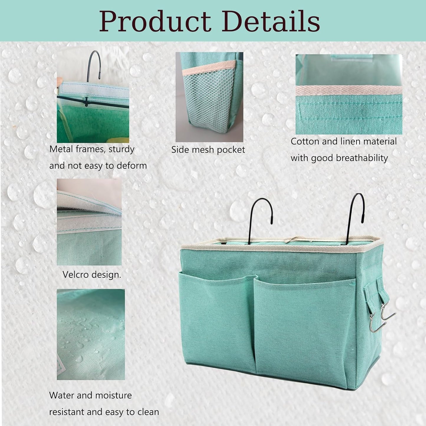 2-Pack Bedside Caddy Bedside Hanging Storage Basket Multi-Function Organizer Caddy for Bunk and Hospital Beds Dorm Rooms Bed Rails, Can be Placed Glasses Books Mobile Phones（2pcs Green）