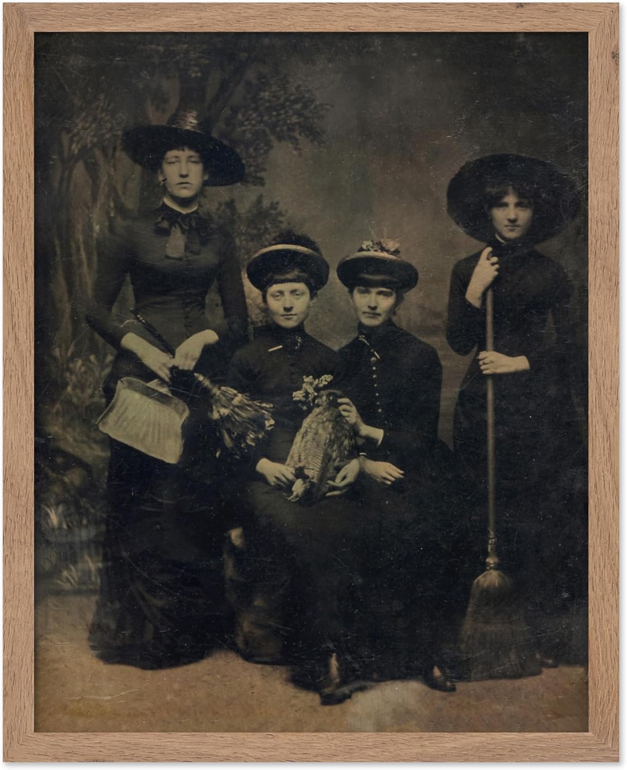 Poster Master Vintage Photograph Poster - Retro Halloween Print - Gift for Artist, Friend - Four Witches Wearing Robes, Sabbath, Coven, Sorcery - Wall Decor for Home, Office, 16x20 Beige Framed