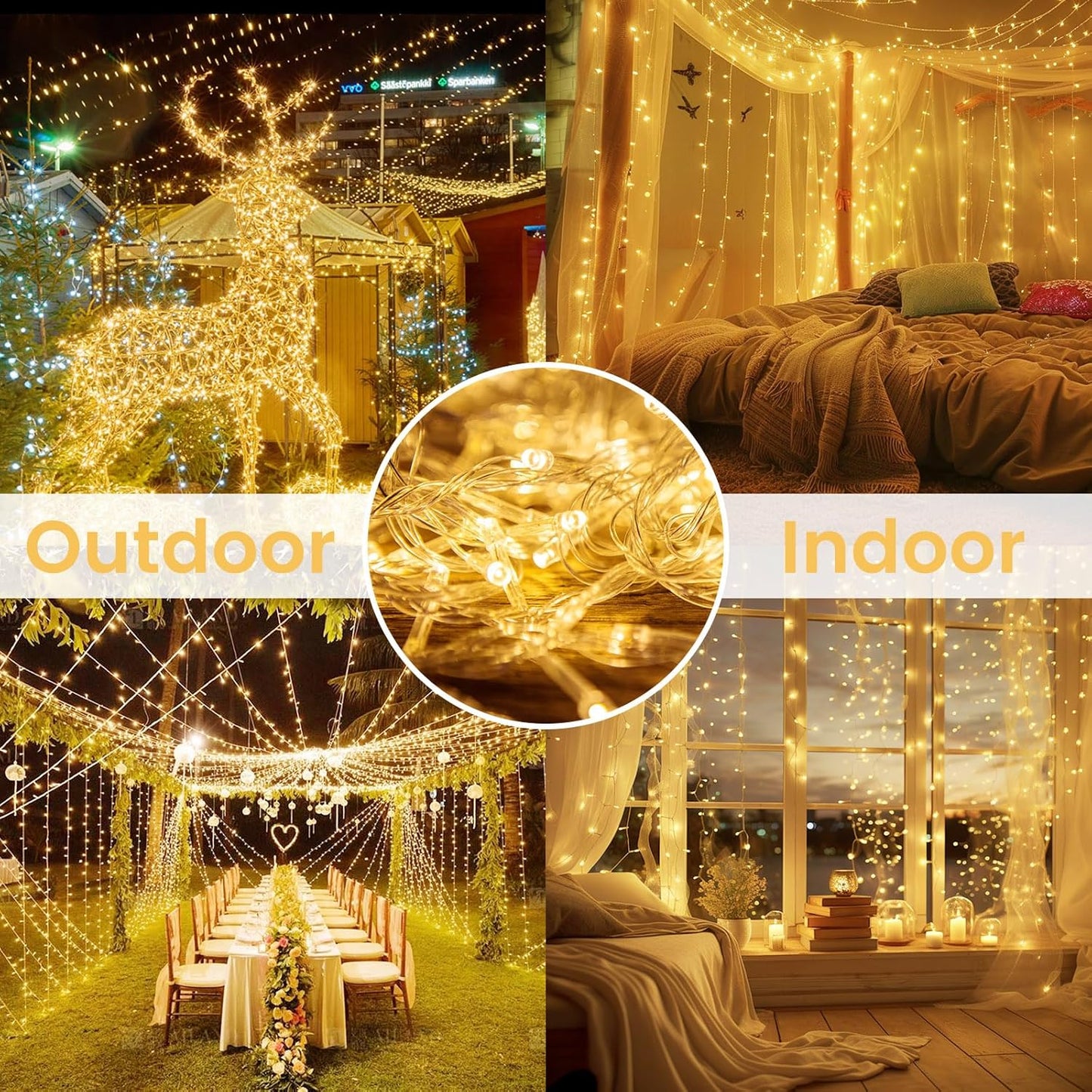 33FT 100LED String Lights Battery Operated with Timer, Waterproof Battery Powered Twinkle Lights, 8 Modes Fairy Light for Indoor & Outdoor Party Bedroom Garland Tree Christmas Decorations (Warm White)