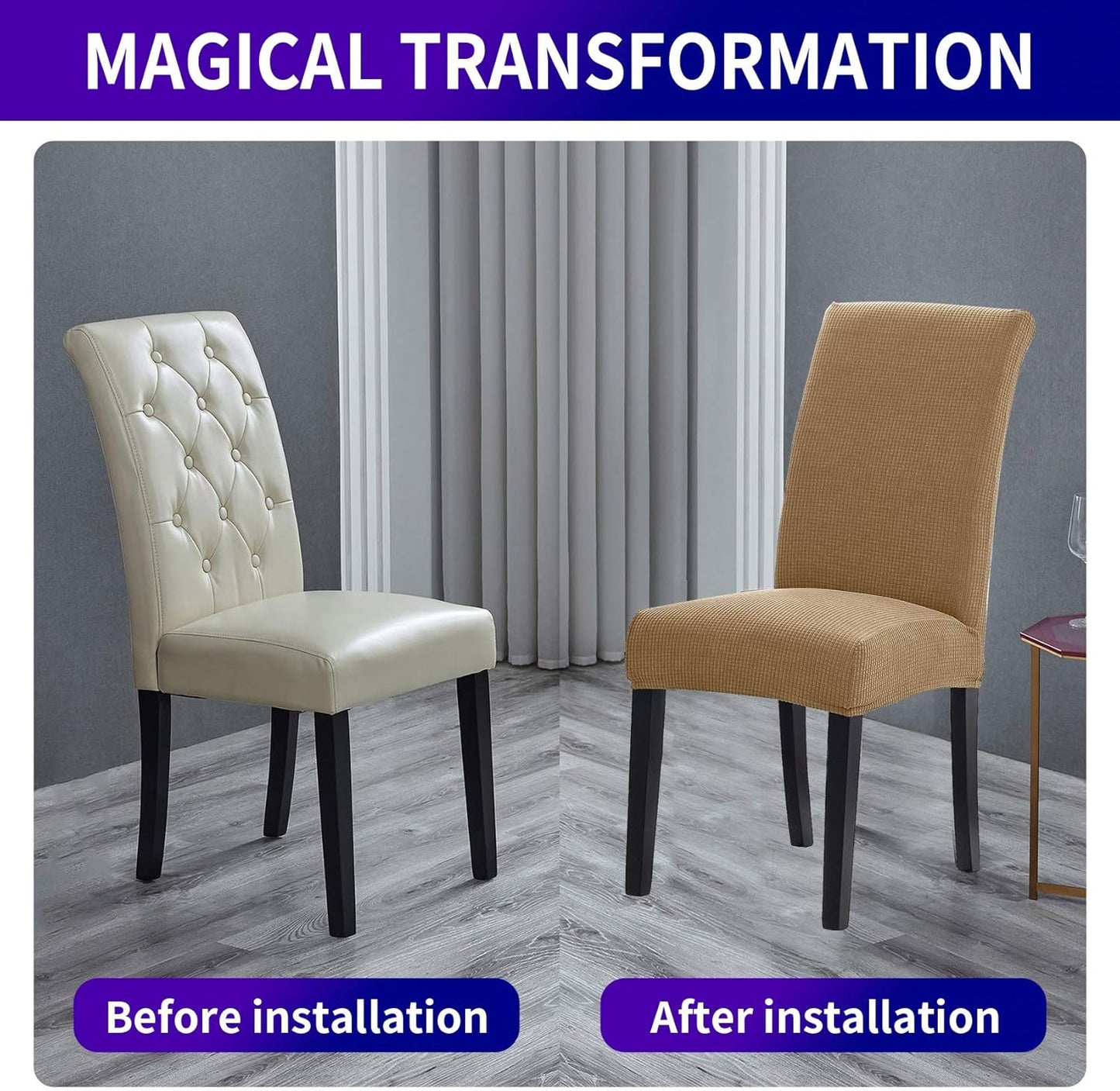 Howhic Stretch Chair Covers for Dining Room Set of 6, Removable Washable Dining Room Chair Covers, Dining Chair Slipcovers Seat Protector, Great Home Decor and Banquet Upholstery (Tan, 6 Pack)