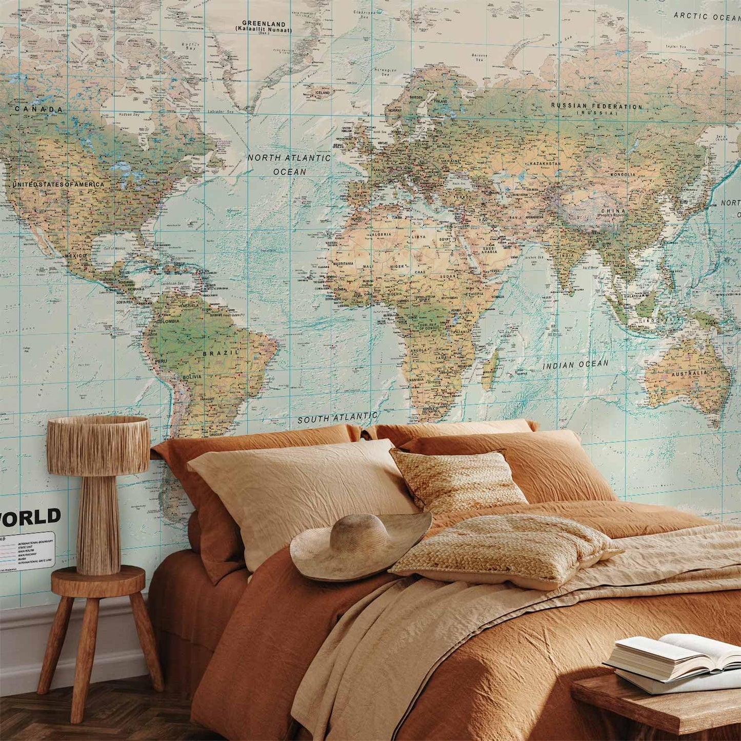 artgeist Premium Wall Mural World Map 98x69 in - XXL Non-Woven Wallpaper Fleece Wall Decor Photo Print Picture Image Design Home Map of The World k-A-0091-a-d