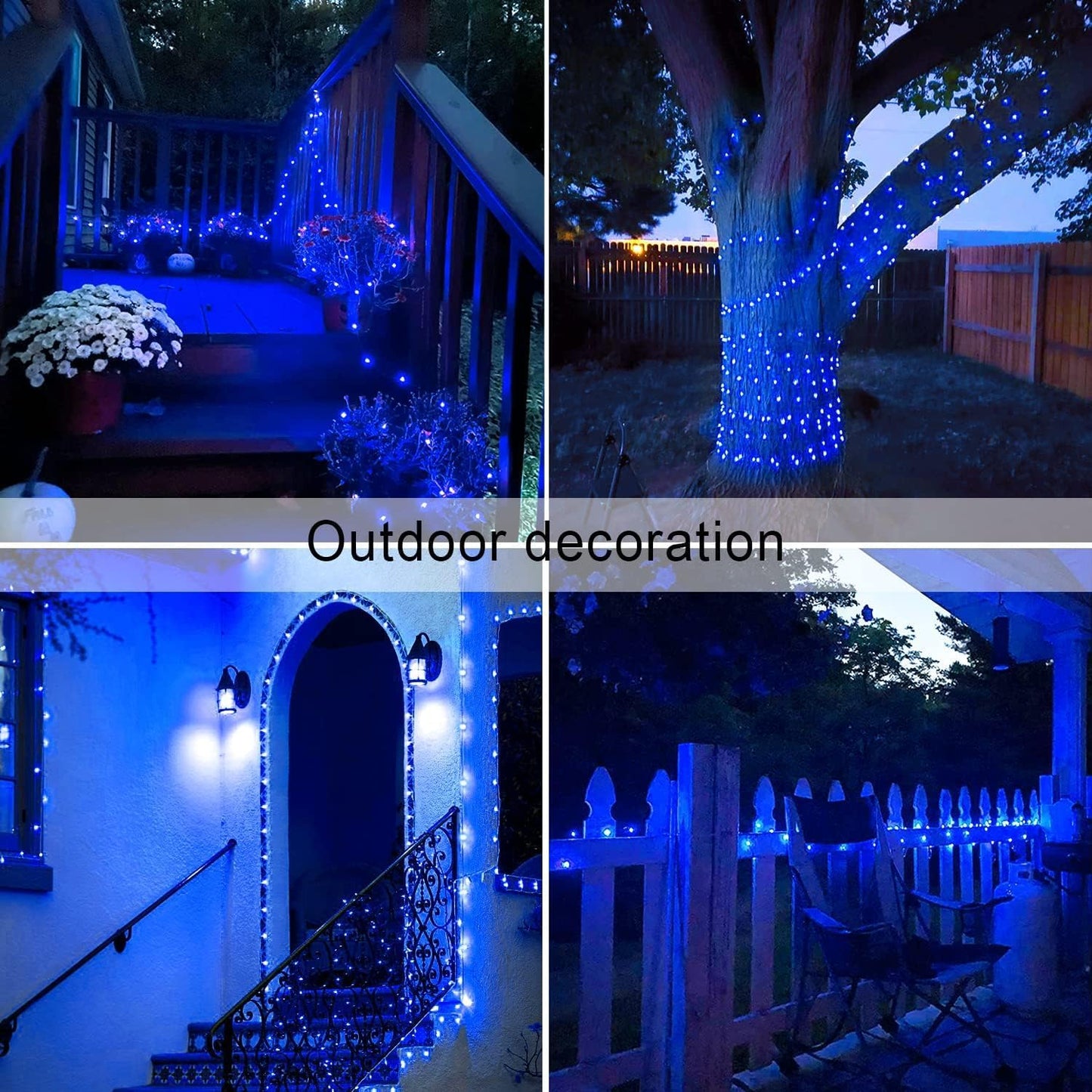 JMEXSUSS 2 Pack Blue Solar String Lights Outdoor Waterproof, Each 33ft 100 LED Solar Fairy Lights, 8 Modes Copper Wire Mini Christmas Light for Outside Patio Garden Tree Christmas Decorations