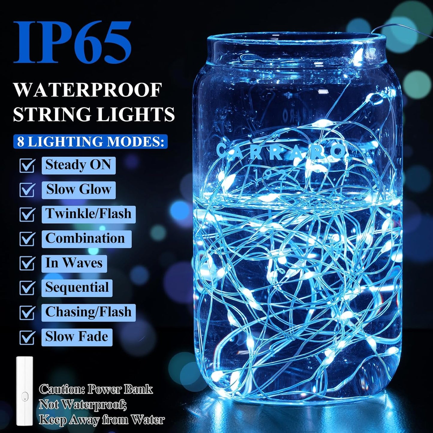 Lakumu 66FT(33 * 2) Fairy Lights Battery Operated, LED String Lights with Timer, Mini Twinkle Lights for Bedroom, Christmas Decorations, Wedding, Vine, Centerpiece Table Decor Blue