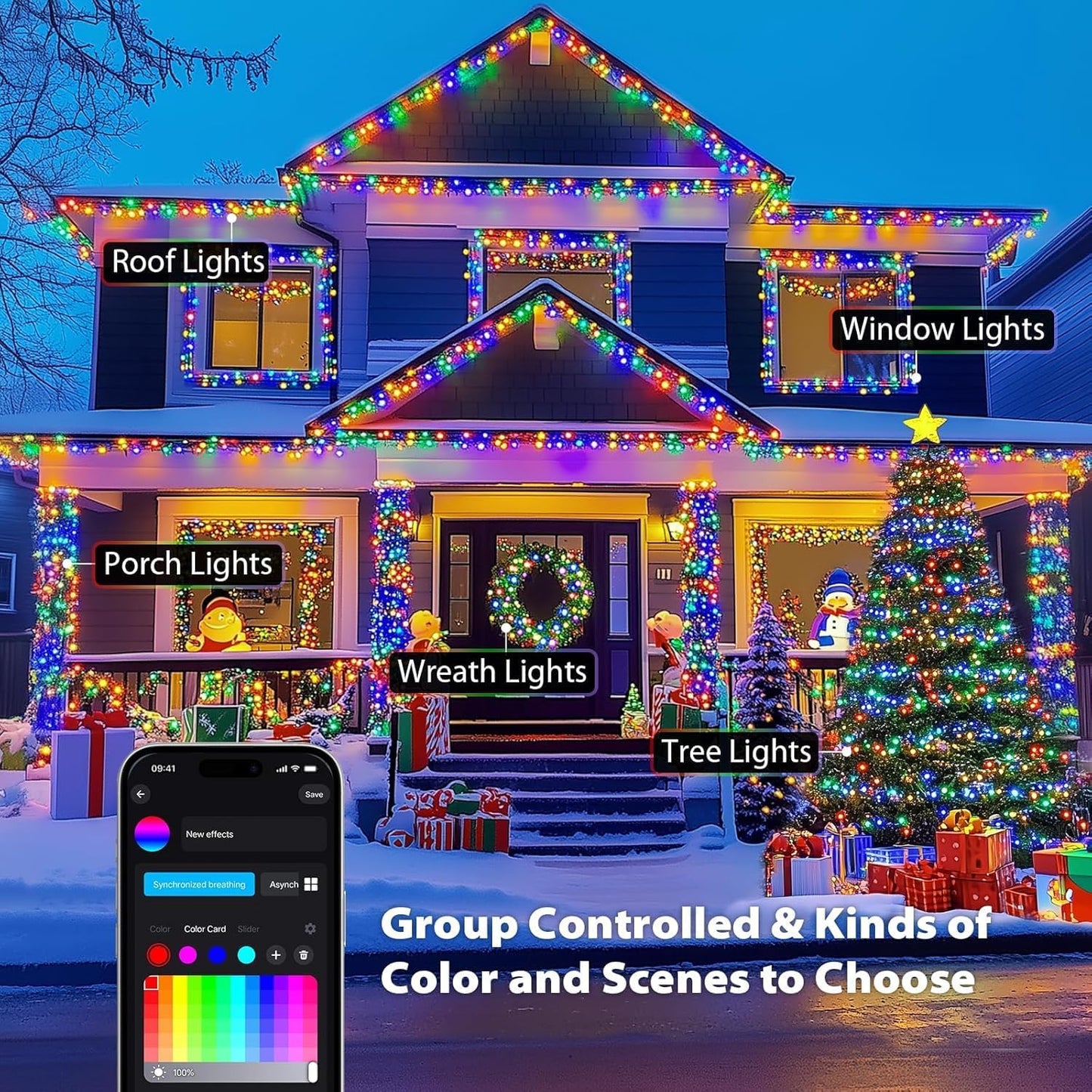 JMEXSUSS APP Controlled Color Changing Christmas Lights, 66ft 200 LED RGB String Lights Green Wire with Remote, Smart Christmas Tree Lights Plug in for Room Bedroom Party Indoor Outdoor Home Decor