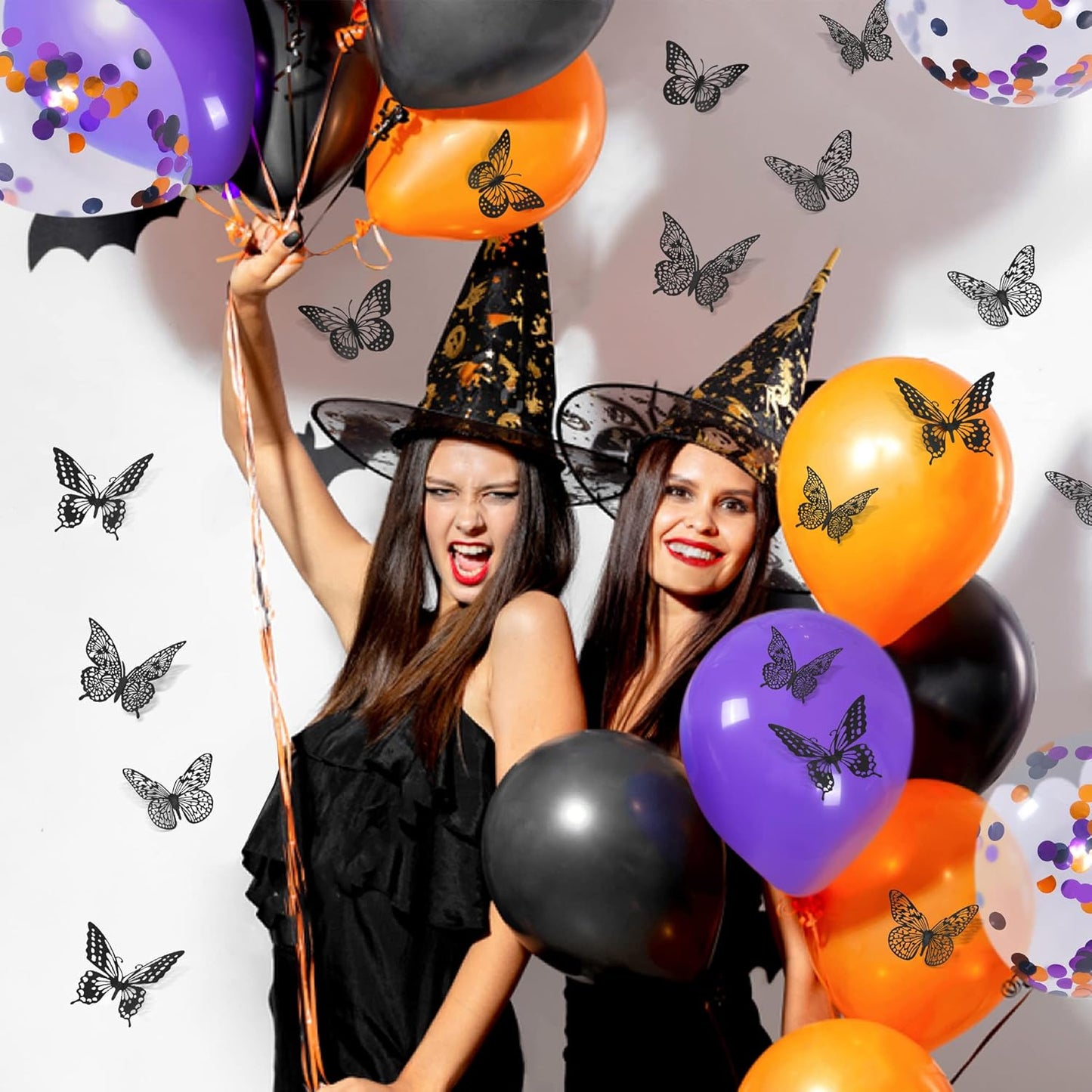 SAOROPEB 3D Butterfly Wall Decor 48 Pcs 4 Styles 3 Sizes, Gold Butterfly Decorations for Butterfly Birthday Decorations Butterfly Party Decorations Cake Decorations, Removable Stickers (Black)