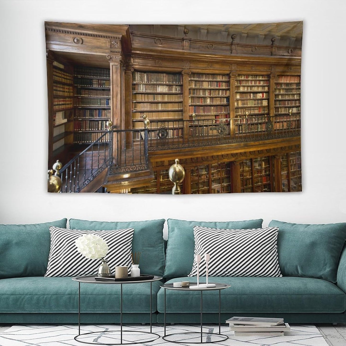 Kurtect Library Tapestry,Vintage Medieval Antique Bookshelf Bookcase Pattern Print Tapestries for Party Beach Picnic Blankets Tablecloths Living Room Wall Deocr, 40x60 in