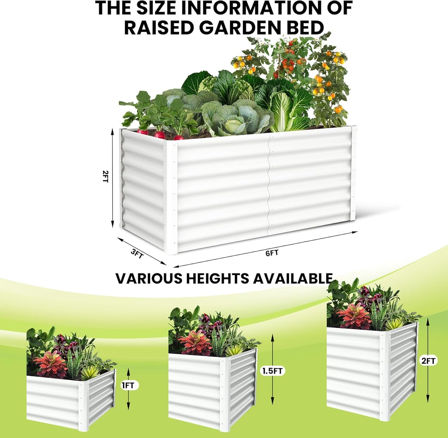 Galvanized Raised Garden Bed Outdoor, 2 Pcs 6x3x2FT Outdoor Large Planter Raised Beds Open Base with Safety Edge and Glove for Vegetables Flowers Ground Planter, White
