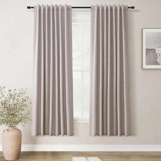 Linen Blackout Curtains for Bedroom 72 Inch Length 2 Panels Set Room Darkening Curtains Brownish Grey Black Out Curtain Neutral Thermal Insulated Living Room Winter Window Drapes Back Tab 52x72