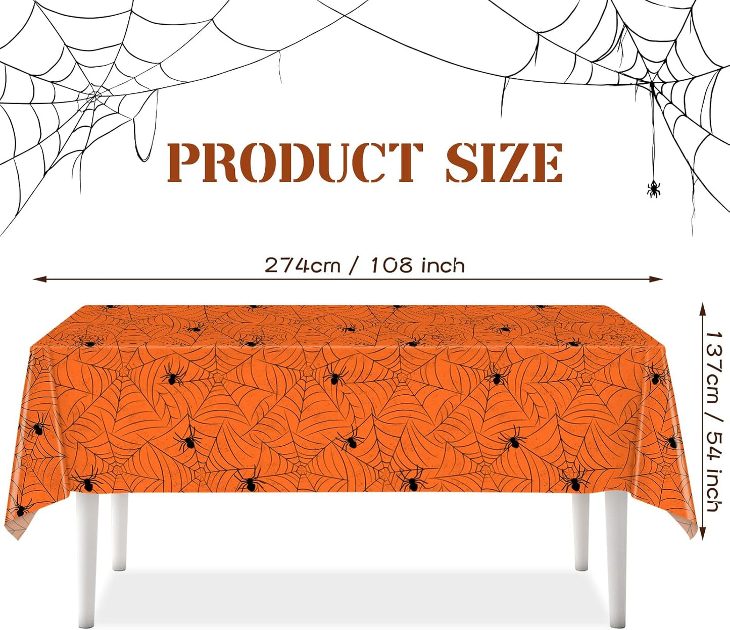 TREWAVE 3 Pack Halloween Spiderweb Tablecloth Rectangular Plastic Spider Web Table Cloth Large Size Table Covers for Home Decor Halloween Party Decorations 54" x 108" (Orange)