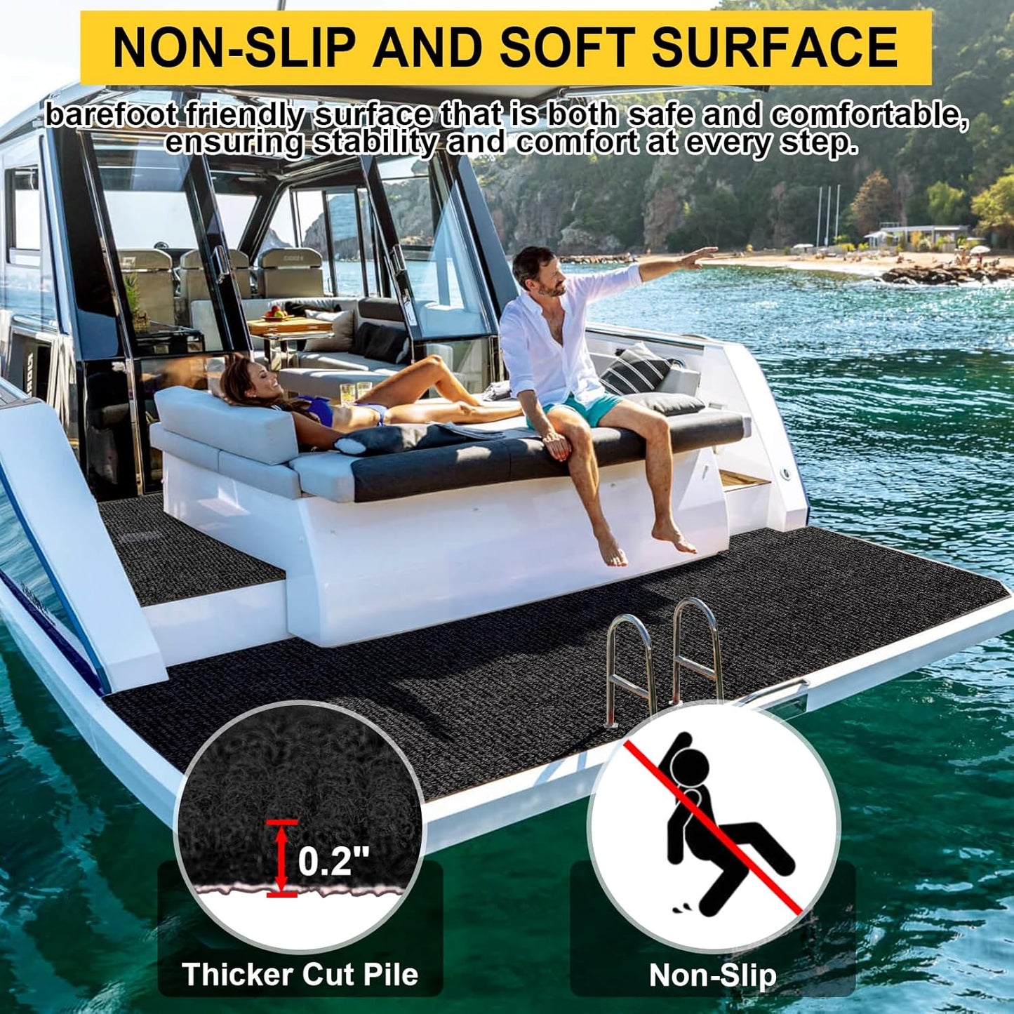 Marine Carpet,6 FT x 23 FT Black Indoor Outdoor Carpet 0.2" Thick Boat Carpet with Water-Proof TPE Backing, Non-Slide Outdoor Marine Carpet Roll for Home, Patio, Porch, Deck
