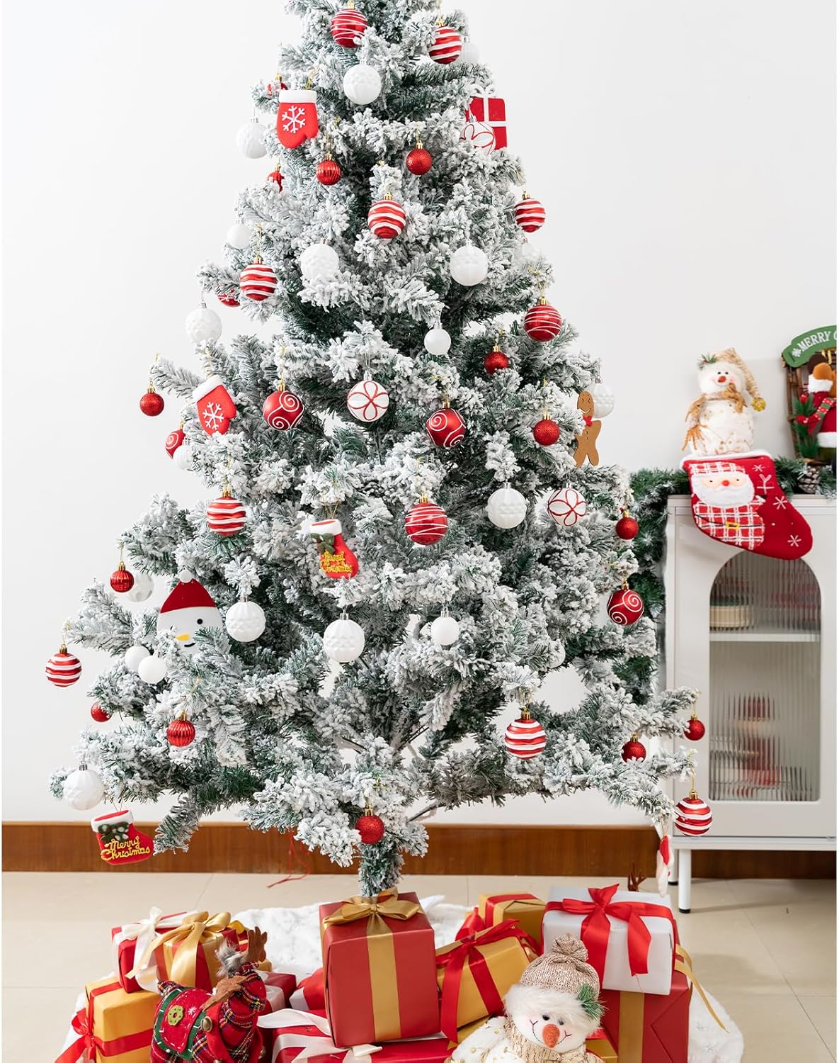 100Pcs Christmas Balls Ornaments Set, Shatterproof Christmas Decorations with Hand-held Gift Package for Xmas Tree/Holiday/Wedding/Holiday/Party Decor (Red & White)