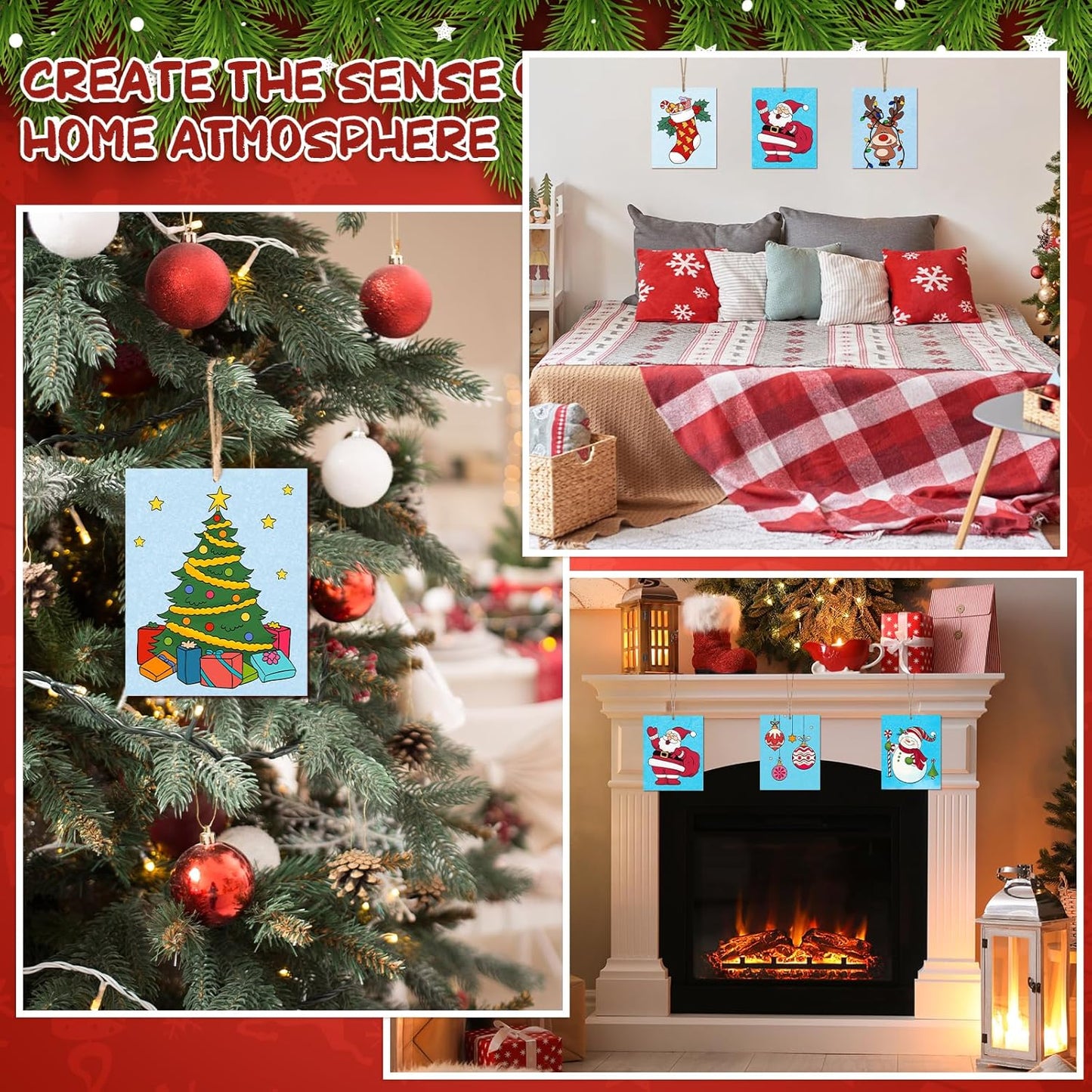 COCHIE 10 Pieces Large Christmas Unfinished Wood Crafts to Paint for Adults and Kids, Bulk Winter Predrilled Wooden Ornaments for Painting, Xmas Tree Truck Paintable Wood Slices Craft Supplies