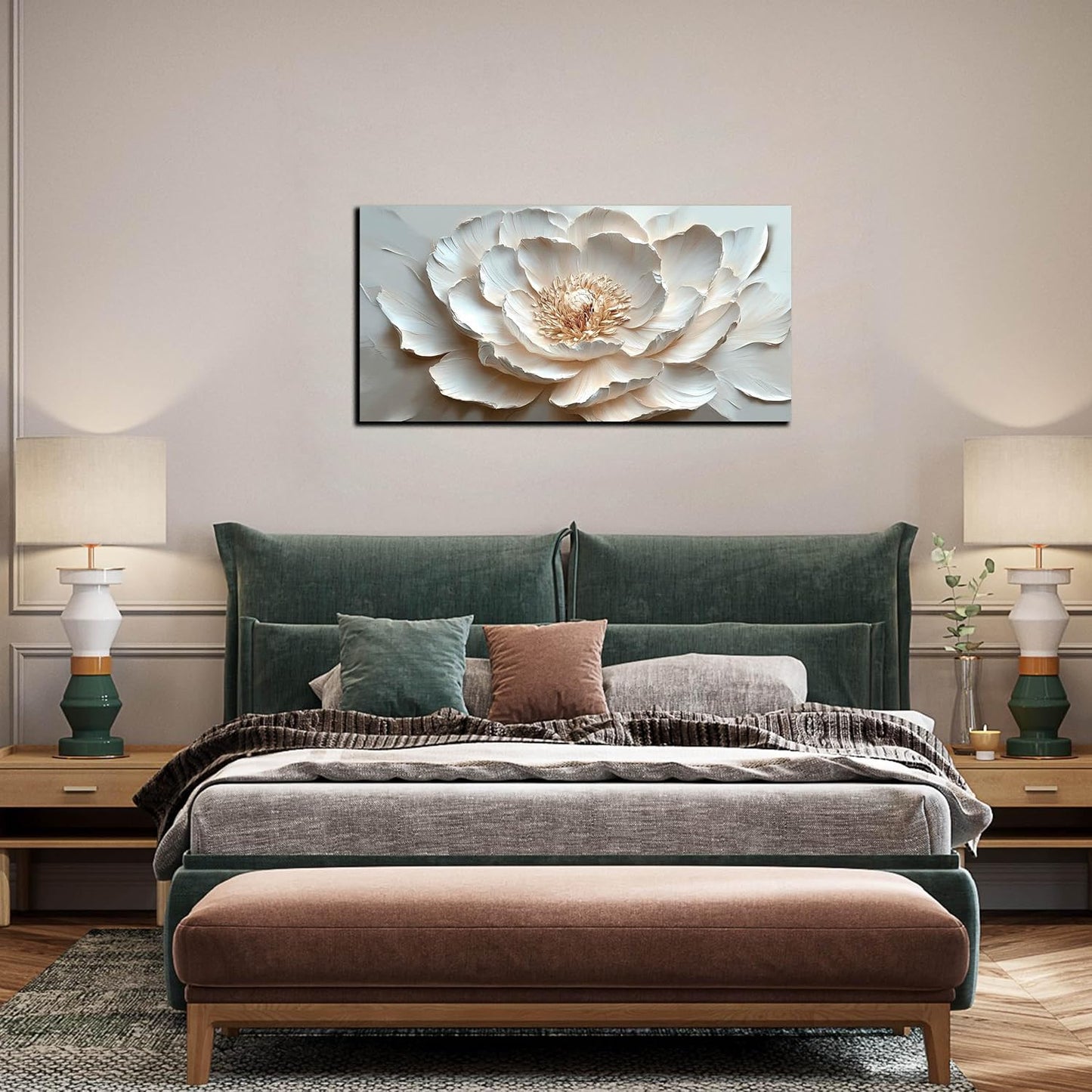 Flower Art Wall Decor for Living Room - White/Pink/Beige Canvas Wall Art for Office - Modern Wall Decor for Bedroom Women Size 20 x 40 Inch