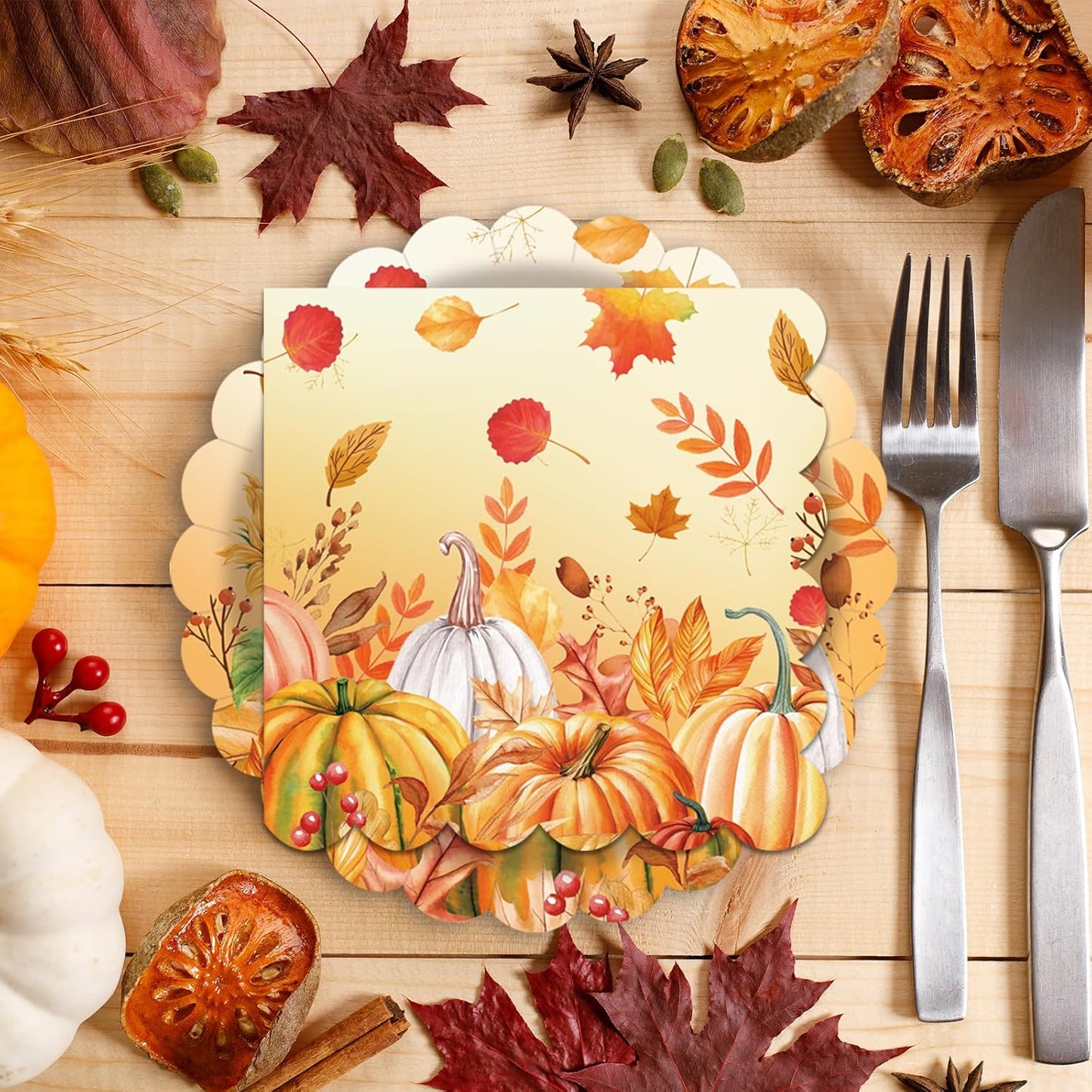40 Pcs Fall Pumpkin Dessert Plates and Napkins Sets Autumn maple leaf 9" Paper dinner Plates and 6.5" Napkins Tableware For Fall Picnic Harvest Thanksgiving Day Party Decoration
