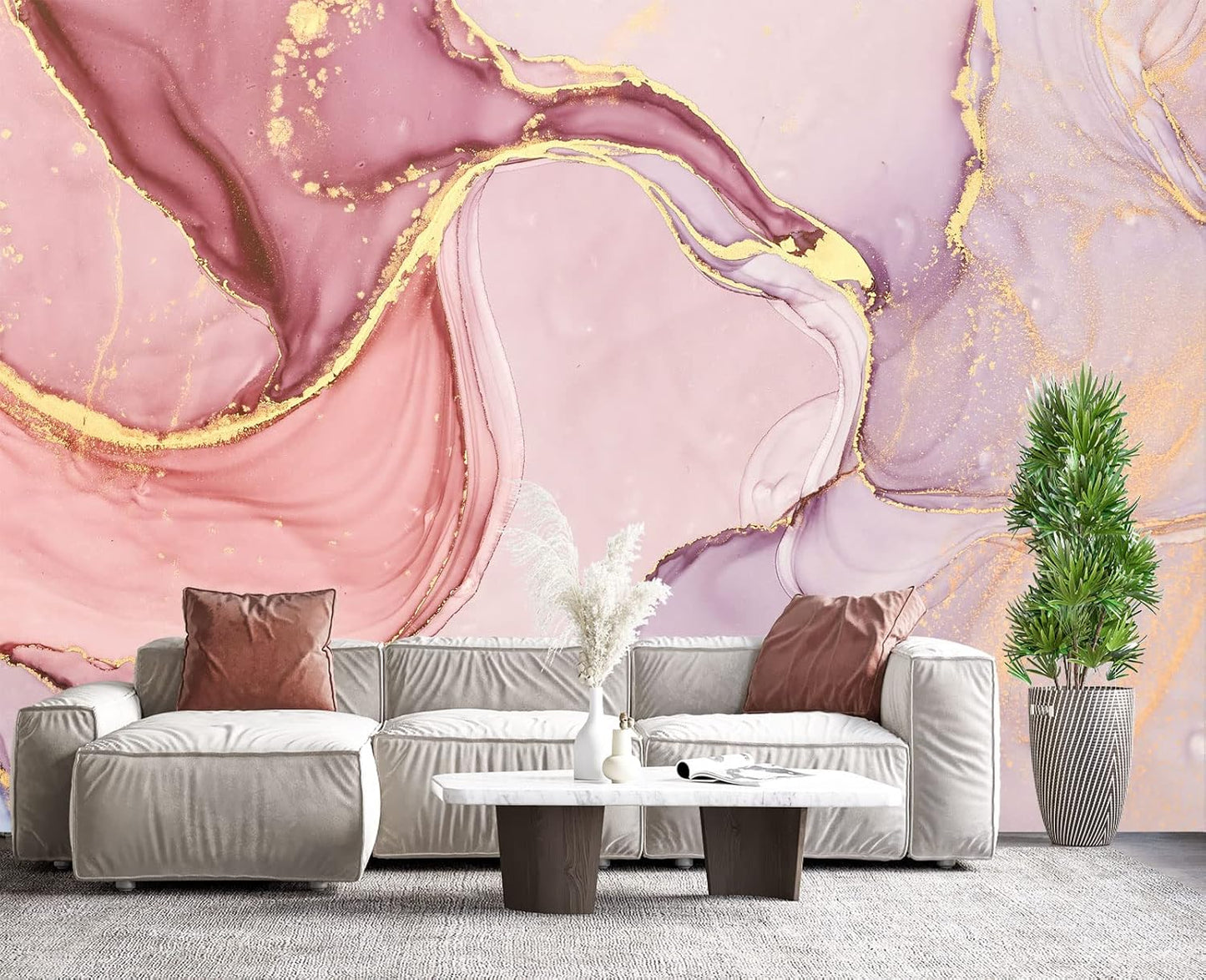 Gilding Marble Pink Wall Mural Wallpaper for Bedroom 103" x 69"