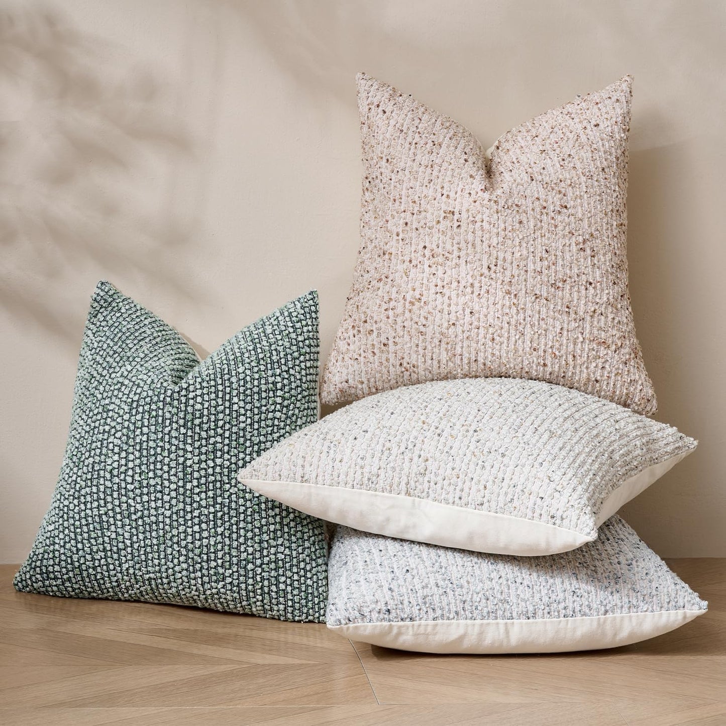 Striped Throw Pillow Covers 18x18 Set of 2 Blue Textured Boucle Chic Morden Boho Accent Farmhouse Square Decorative Couch Pillow Covers for Home Decor Bed Sofa Living Room