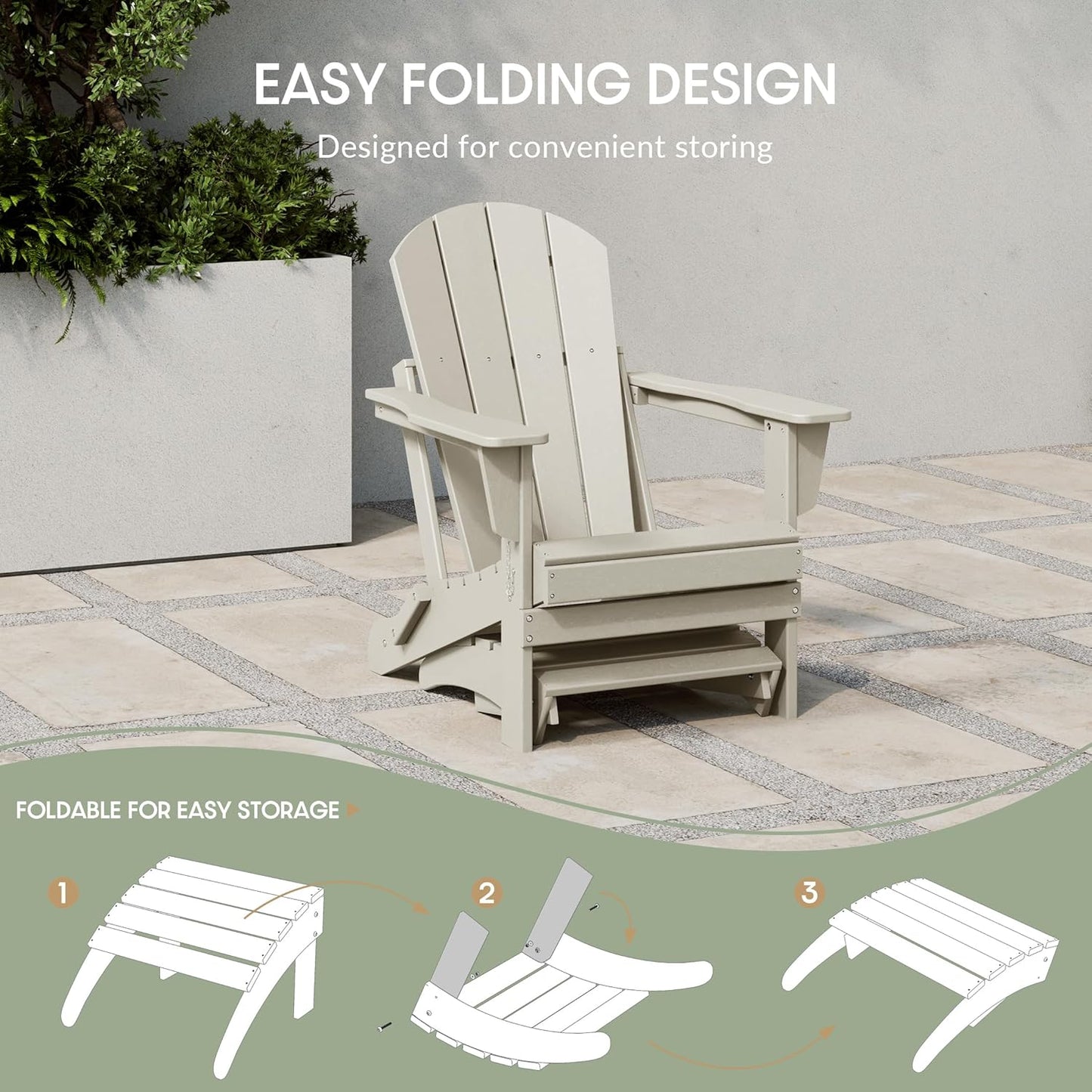 WestinTrends Outdoor Ottoman, Patio Adirondack Ottoman Foot Rest, All Weather Poly Lumber Folding Foot Stool for Adirondack Chair, Widely Used for Outside Porch Pool Lawn Backyard, Sand