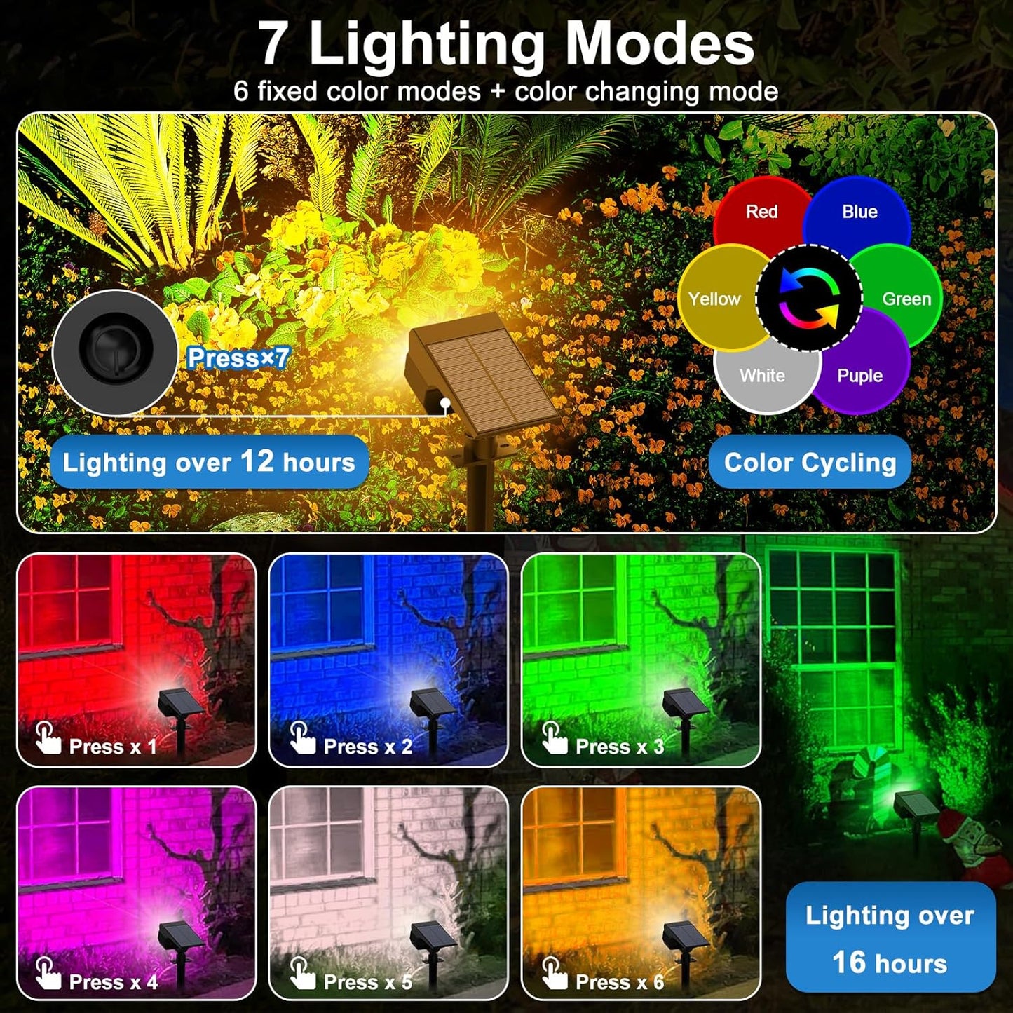 Solar Color Changing Spot Lights Outdoor Waterproof Colored RGB Solar Powered Landscape Lights for Yard 7 Lighting Modes Multicolor Solar Spotlights for Pathway Garden Outside (6 Pack)