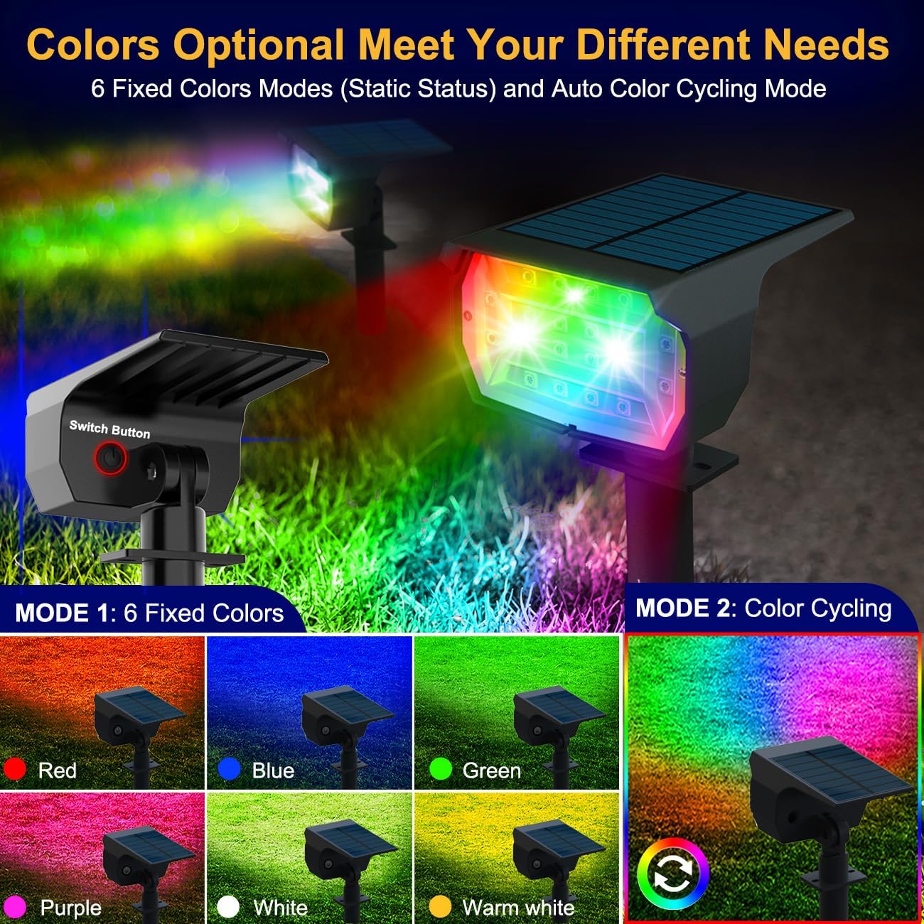 nipify 10 Pack Solar Spot Lights Outdoor Color Changing, 7 Modes Halloween RGB Solar Powered Waterproof Spotlight, Landscape Lighting for Outside Yard Garden Pathway