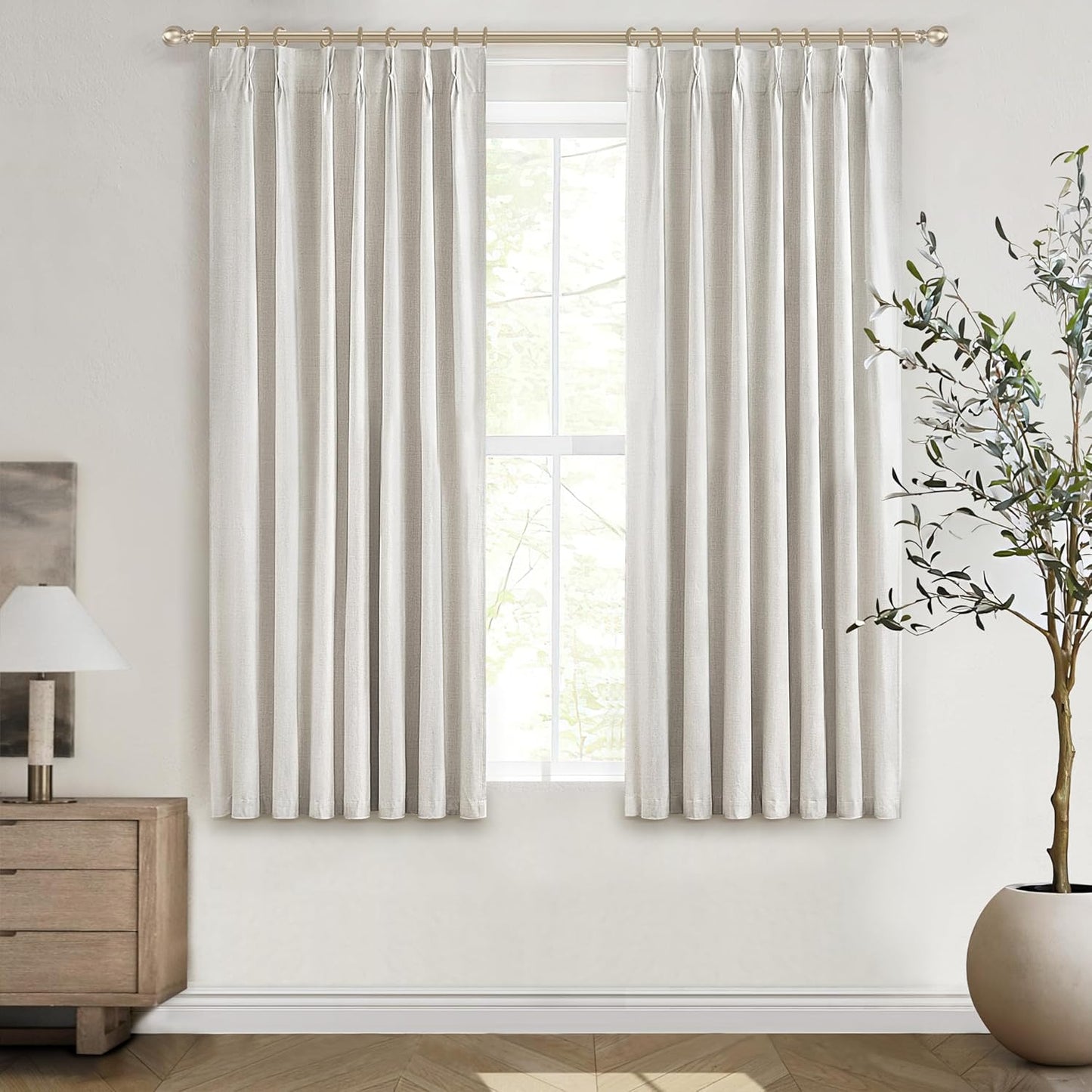 Living Room Darkening Curtains 72 Inches Long, Linen Blackout 6 ft Length 2 Panels Set Cute Black Out Window Drapes for Bedroom Insulated Thermal Curtain for Summer Heat Cream White (Pinch Pleated)