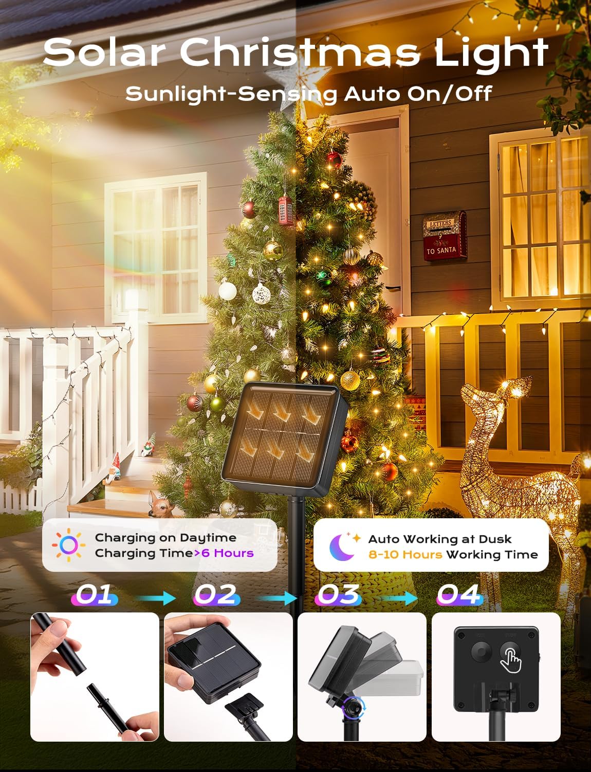 Brightown Solar Operated C6 Strawberry String Lights, 39ft 100 LEDs Warm White LED Christmas Fairy Lights, Solar Christmas Lights Outdoor, Christmas Decorations for Christmas Tree, Garden Decor