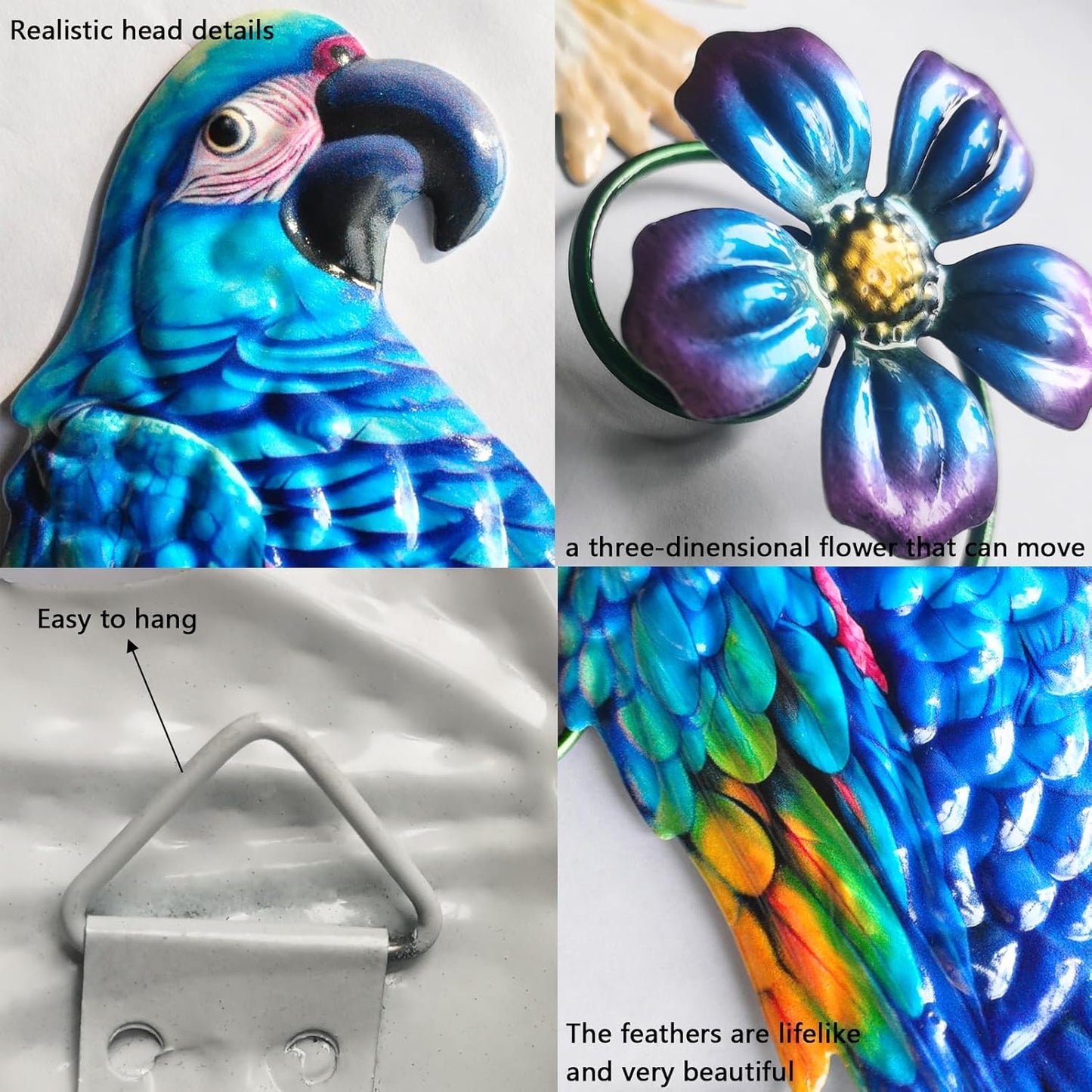 Yonivexis Metal Birds Wall Art Decor 3D Colorful Birds Sculpture Parrot Outdoor Hanging Decor Bird Wall Art Decorations Fence Patio Balcony Living Room, Style 5