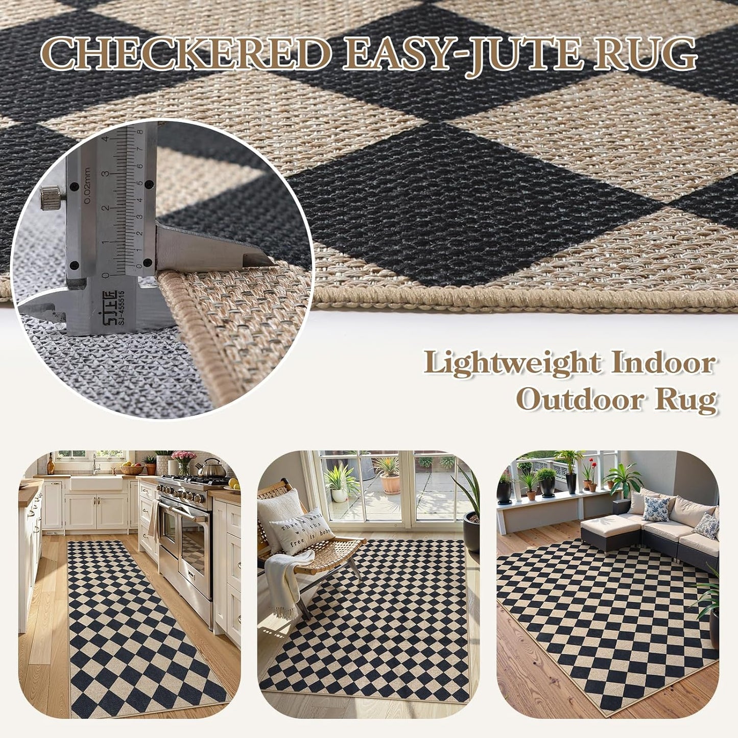 Lahome Checkered Outdoor Runner Rug, 2x8 Kitchen Runner Rugs for Non Skid Washable Entryway Carpet, Checkerboard Non Slip Non Shedding Carpet for Bedroom