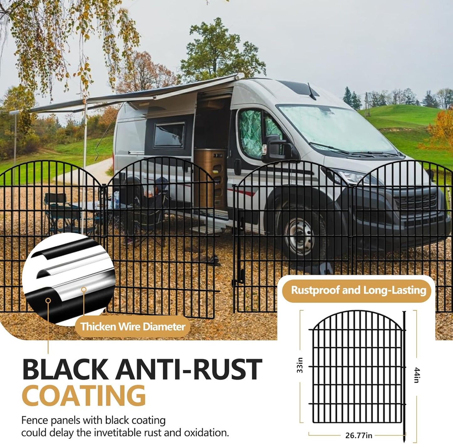 18 Panels No Dig Decorative Outdoor Garden Fence with Lock for Yard, 33in (H) x 40.16 (L) Animal Barrier Fencing Rustproof Metal Wire Panel Border for Dog, Rabbits, and Patio Temporary Ground Stakes