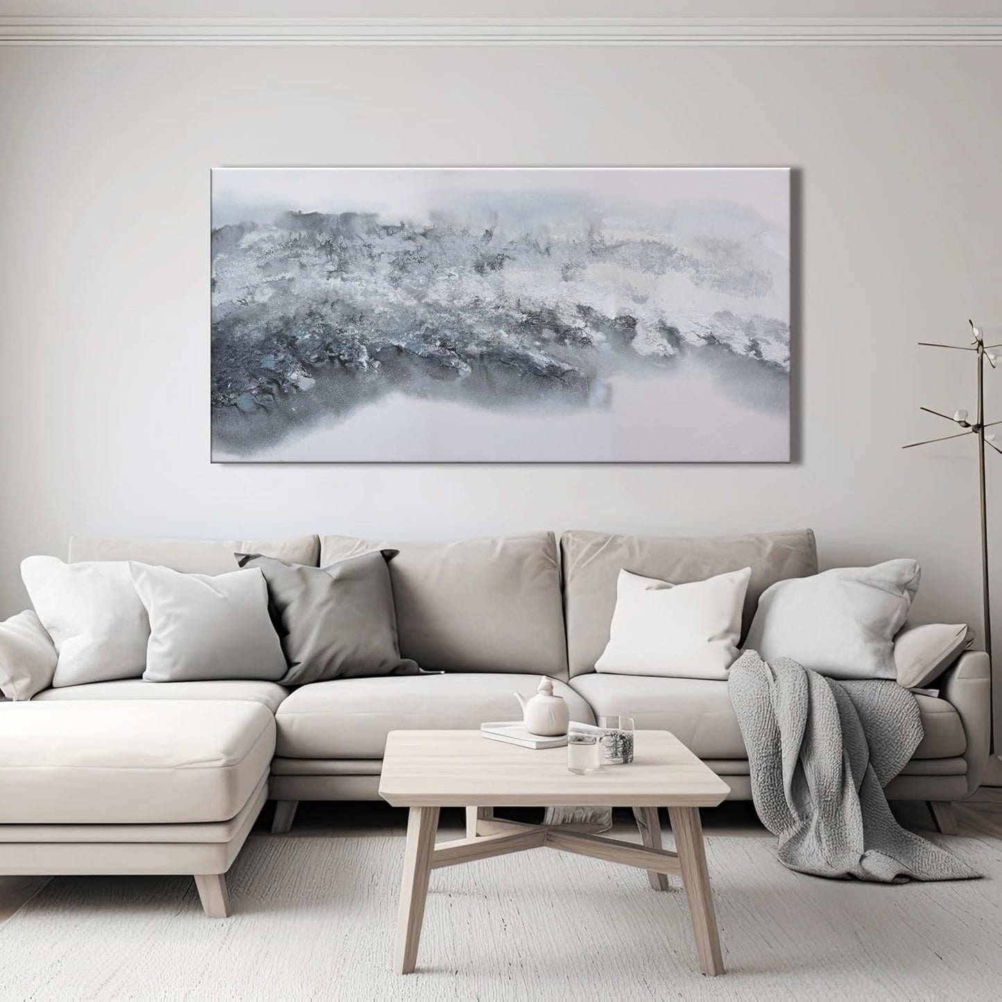 Grey And White Wall Paintings Abstract Wall Decorations Canvas Prints Poster Wall Art 24”x48" Home Decor Grey Artwork Painting Pictures for Living Room Dinning Room