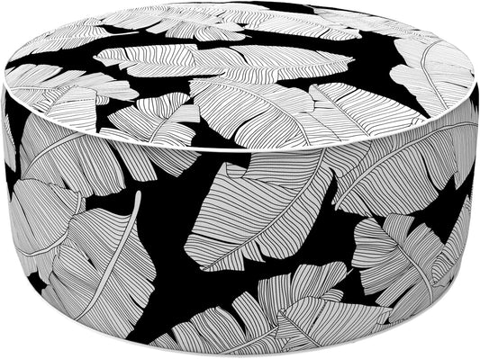 LVTXIII Inflatable Stool Ottoman Footrest with Handle, Indoor or Outdoor Foot Rest for Home Patio Garden and Camping, D21 x H9, Black Lush Leaf Jungle