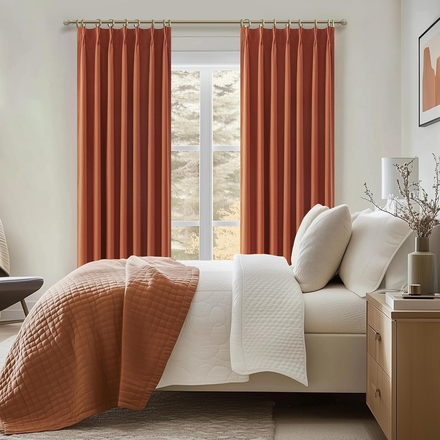 Fall Burnt Orange Curtains Pinch Pleated Blackout 96 Inches Long 2 Panels Set,Terracotta Autumn Color Decor Retro for Living Room/Bedroom Antique Copper Rust Boho 70s Window Drapes Thermal (W40"xL96")