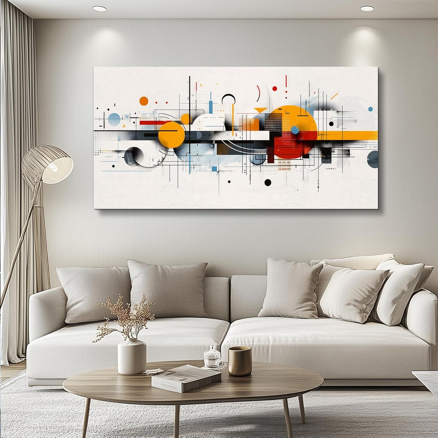 KELIYUAN Wall Decor For Dining Room Abstract Geometry Modern Canvas Print Wall Art Red Yellow Blue Geometry Minimalist Pictures Living Room Decor For Bedroom Office Farmhouse Home Decor 24x48 In