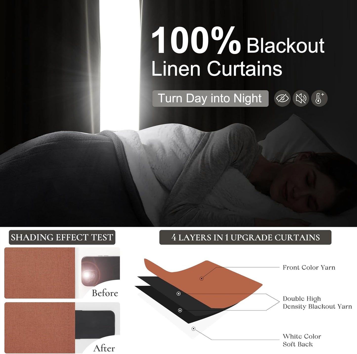 Fall Burnt Orange Curtains Pinch Pleated Blackout 108 Inches Long 2 Panels Set,Terracotta Autumn Color Decor Retro for Living Room Antique Copper Rust Boho 70s Window Linen Drapes (W40"xL108")